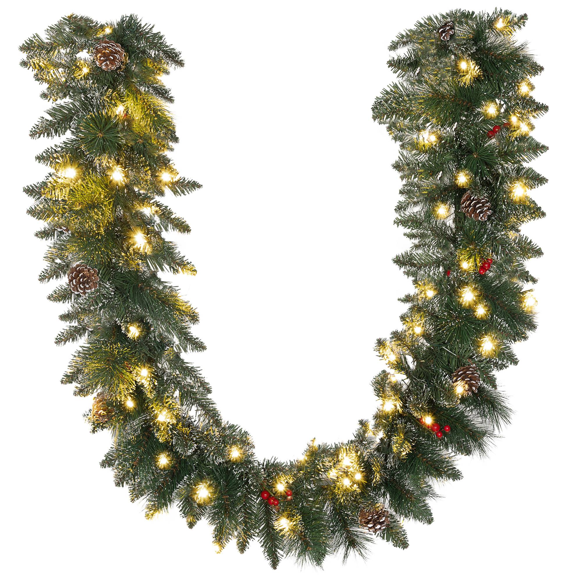 Guirlande de Noël avec 50 lumières LED blanches et décorations, en plastique et métal, 180 x 30 x 30 cm, verte - Image 2