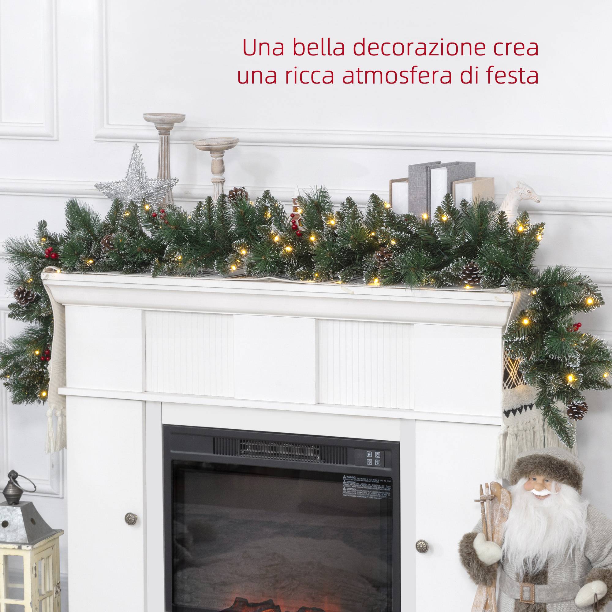 Guirlande de Noël avec 50 lumières LED blanches et décorations, en plastique et métal, 180 x 30 x 30 cm, verte - Image 6
