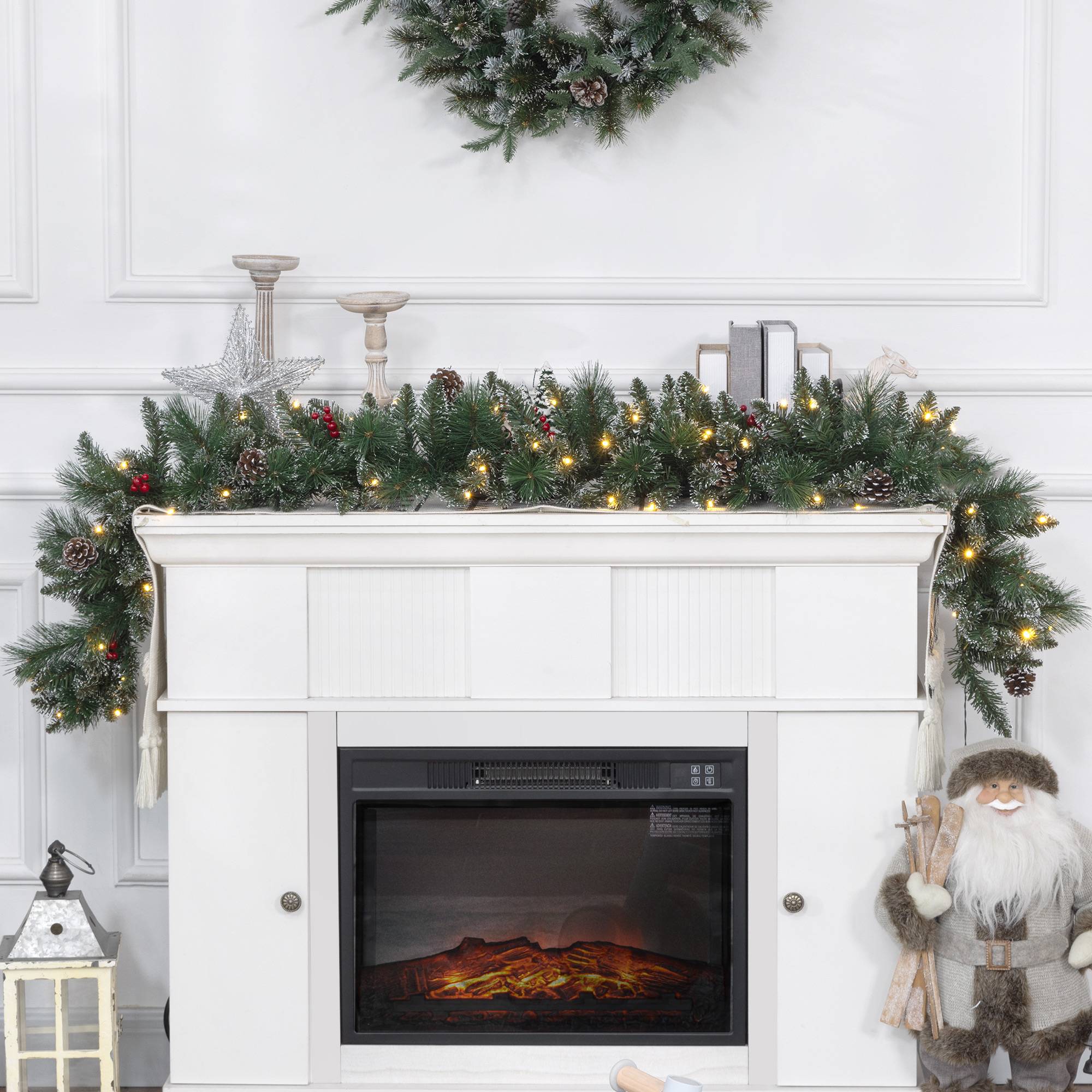 Guirlande de Noël avec 50 lumières LED blanches et décorations, en plastique et métal, 180 x 30 x 30 cm, verte - Image 3