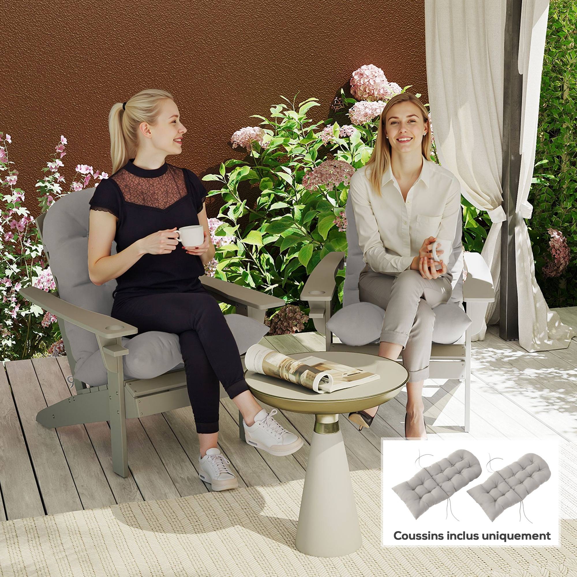 Lot de 2 coussin de siège pour chaise Adirondack avec attaches sécurisées, design capitonné doux et épais, gris clair - Image 3