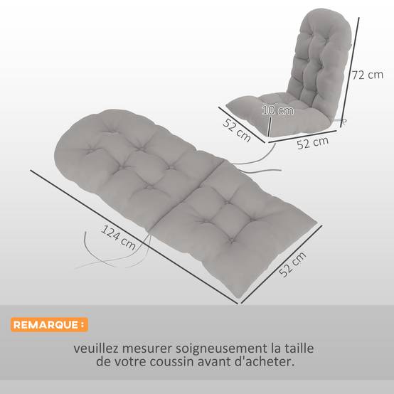 Lot de 2 coussin de siège pour chaise Adirondack avec attaches sécurisées, design capitonné doux et épais, gris clair - Image 5
