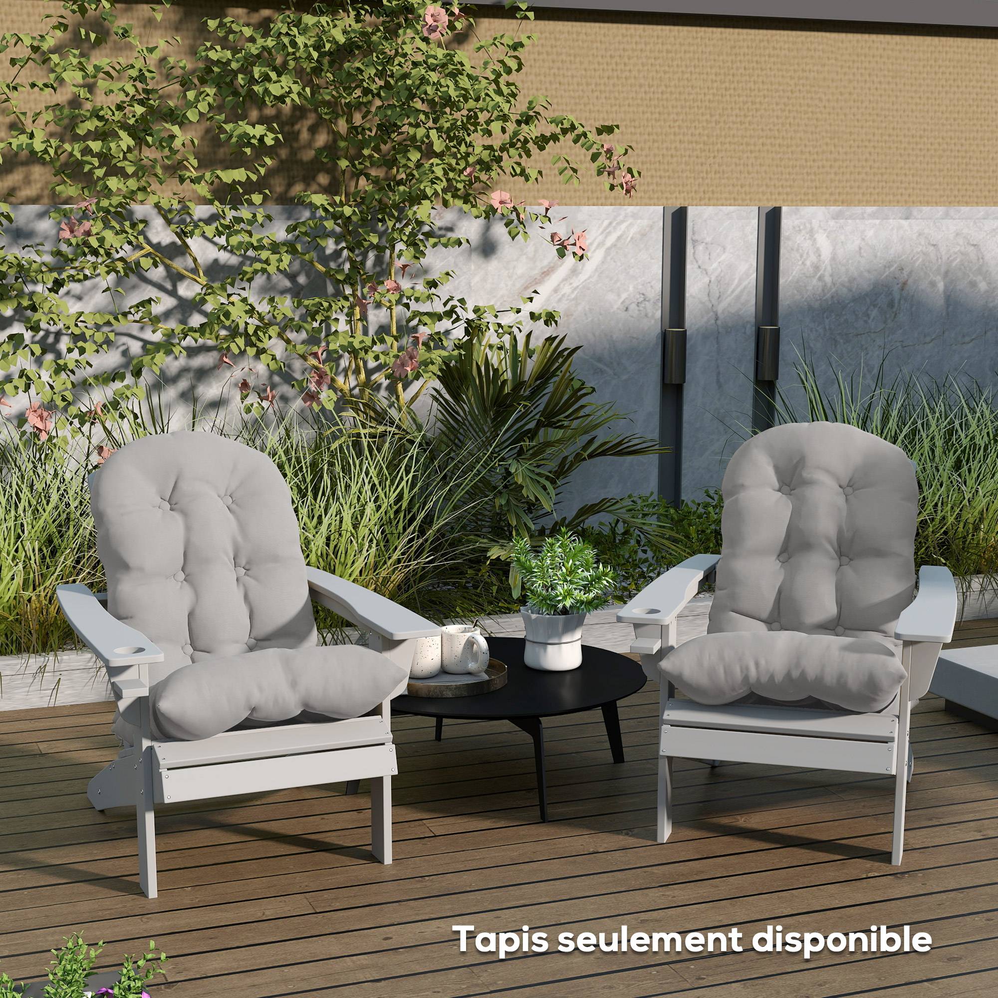 Lot de 2 coussin de siège pour chaise Adirondack avec attaches sécurisées, design capitonné doux et épais, gris clair - Image 10