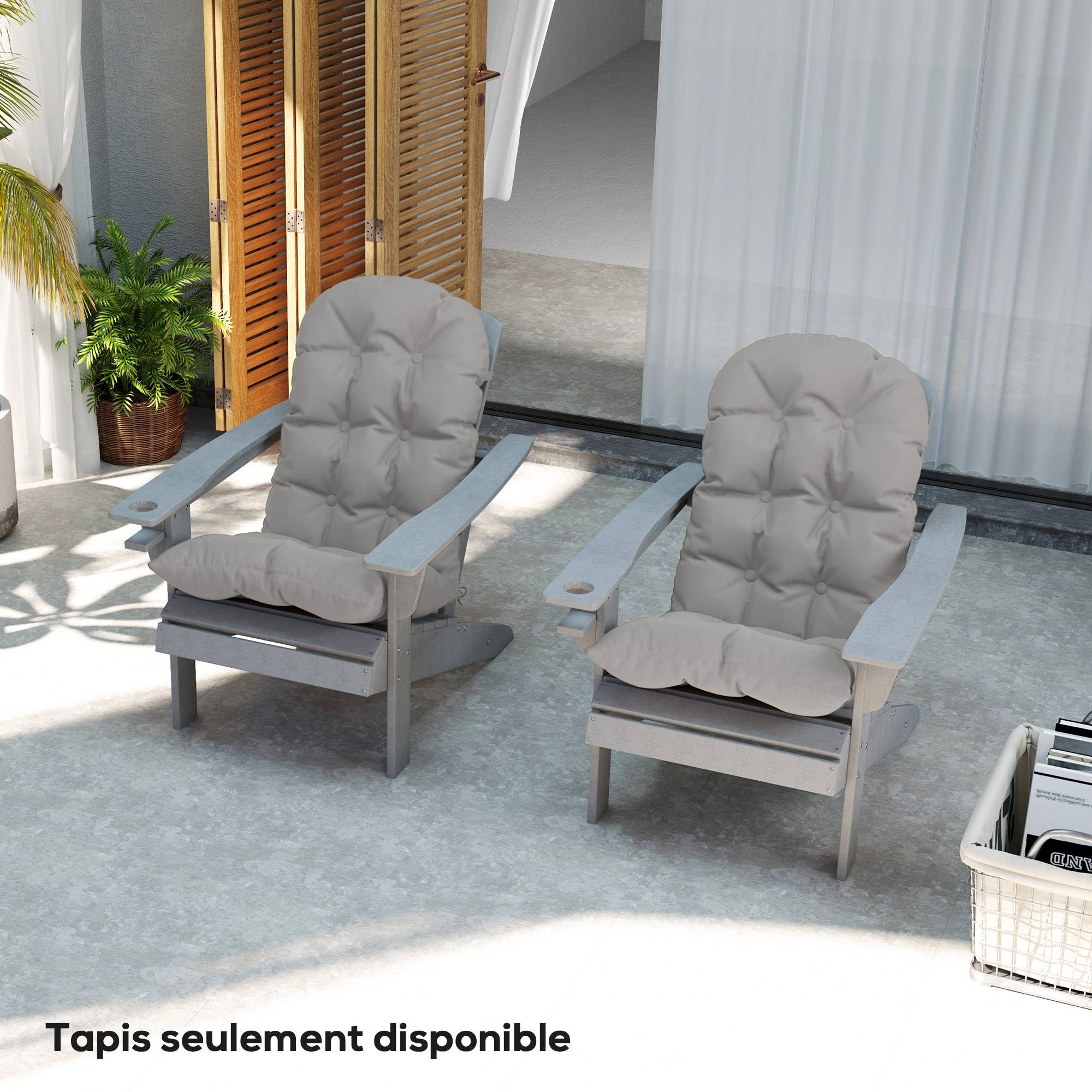 Lot de 2 coussin de siège pour chaise Adirondack avec attaches sécurisées, design capitonné doux et épais, gris clair - Image 9