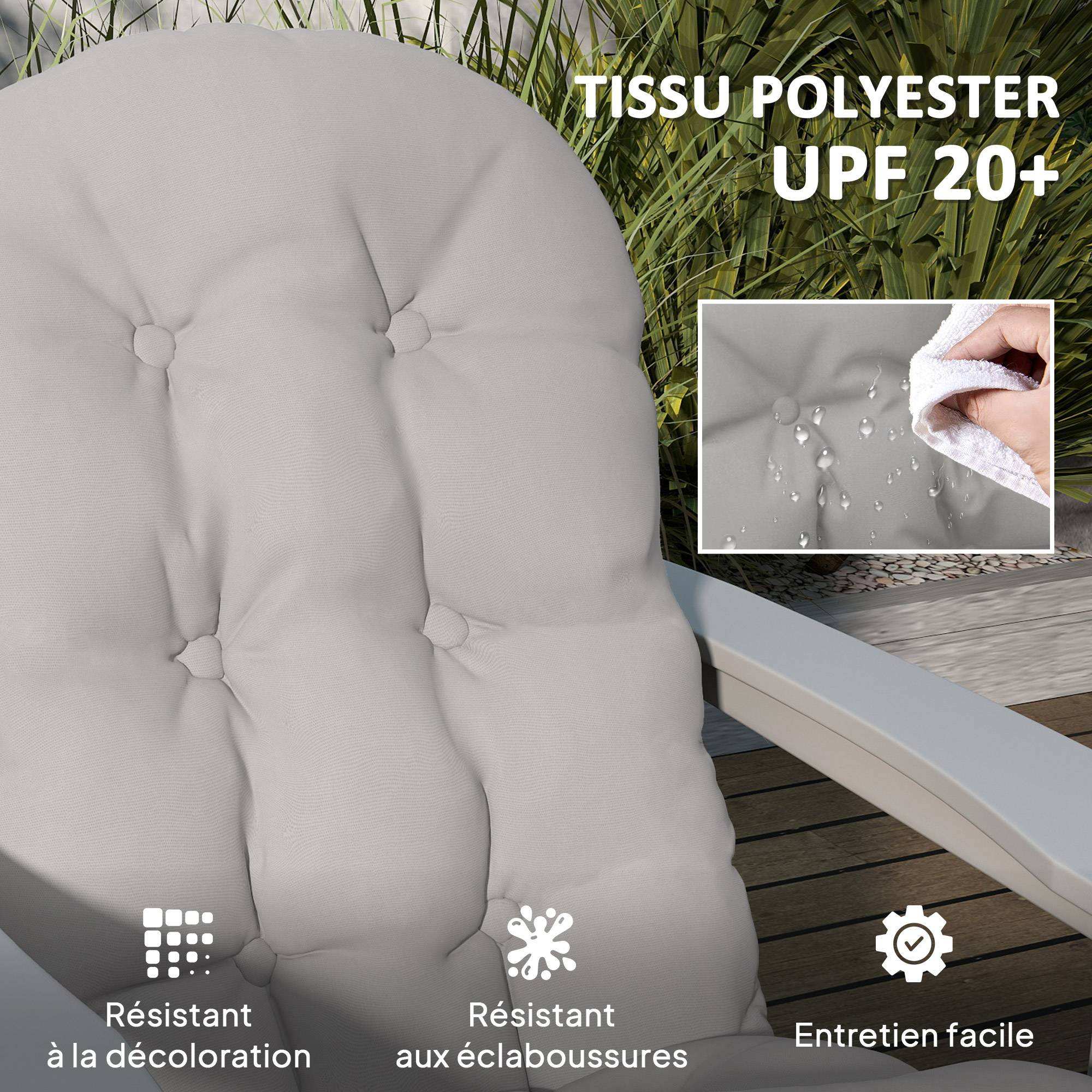 Lot de 2 coussin de siège pour chaise Adirondack avec attaches sécurisées, design capitonné doux et épais, gris clair - Image 7