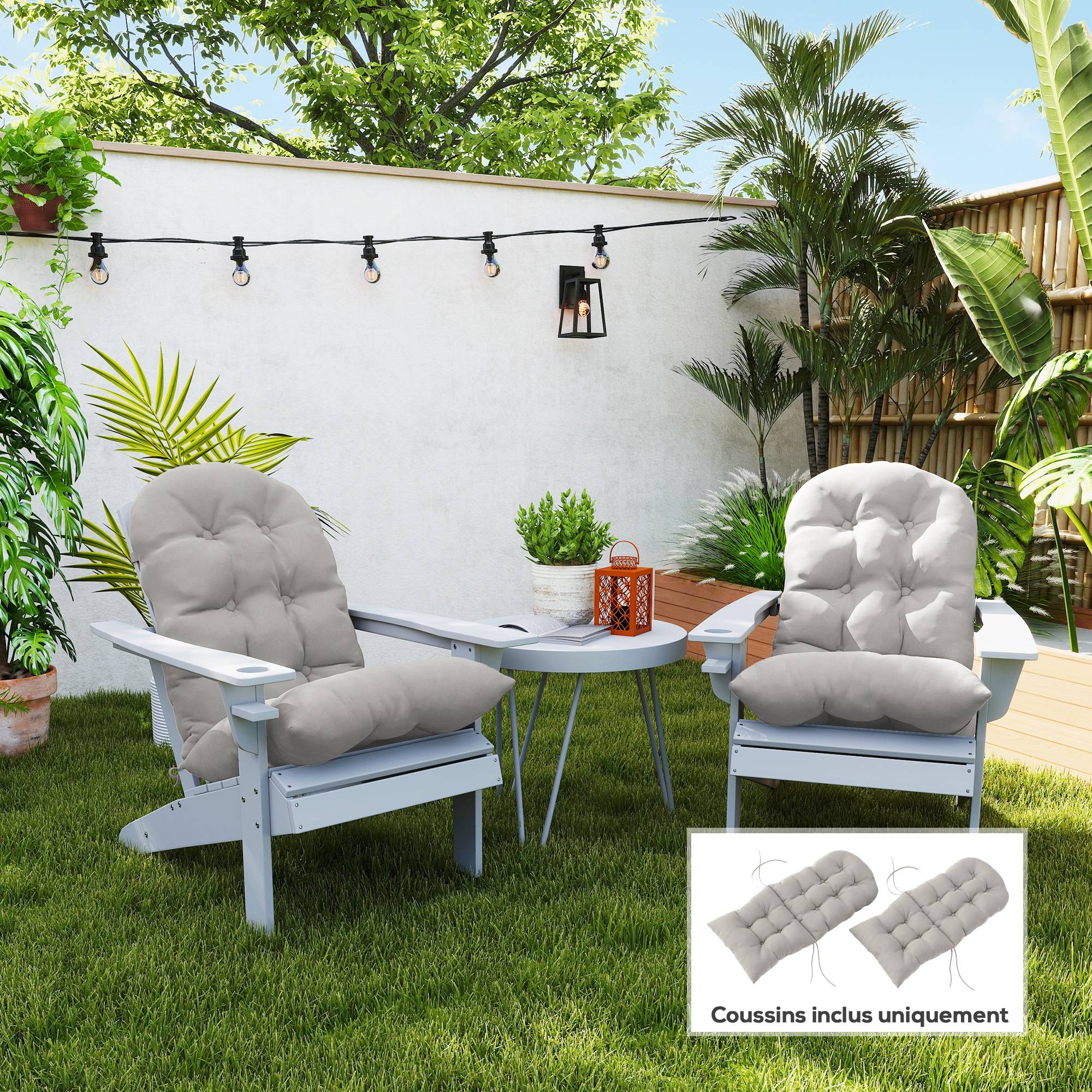Lot de 2 coussin de siège pour chaise Adirondack avec attaches sécurisées, design capitonné doux et épais, gris clair - Image 4