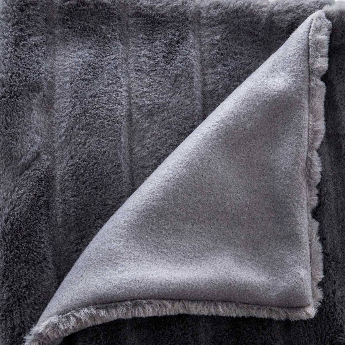 Plaid 120x160 fausse fourrure Manoir gris Atmosphera - Image 3