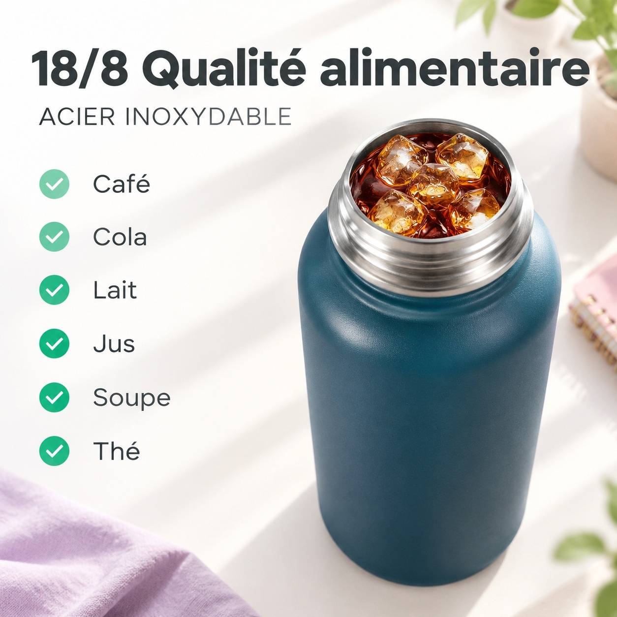 Bouteille Isotherme Acier Inox Double Paroi 1,9 L Étanche Sans BPA Garde Froid 48h - Image 3