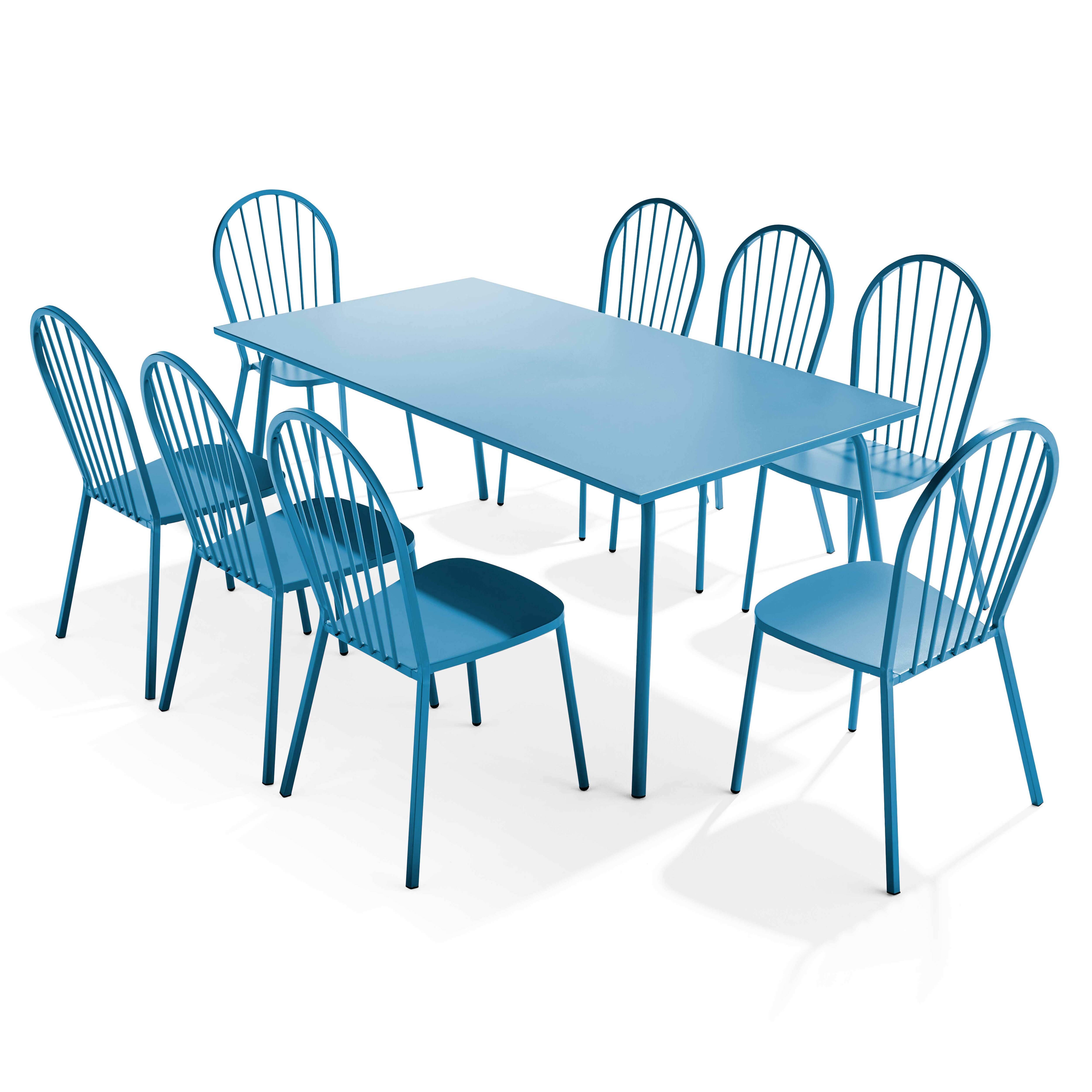 Oviala - Ensemble table de jardin et 8 chaises bistrot en acier bleu pacific Palavas - Oviala - Image 1