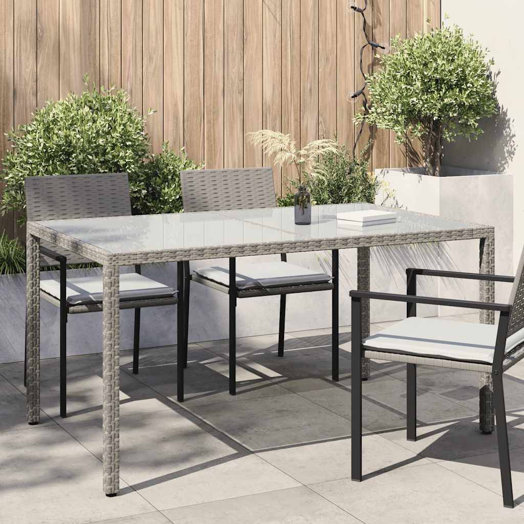 PANGIVO - Table de jardin verre trempé et poly rotin gris 150 x 90 x 75 cm, Poids :28.4kg - PANGIVO - Image 1