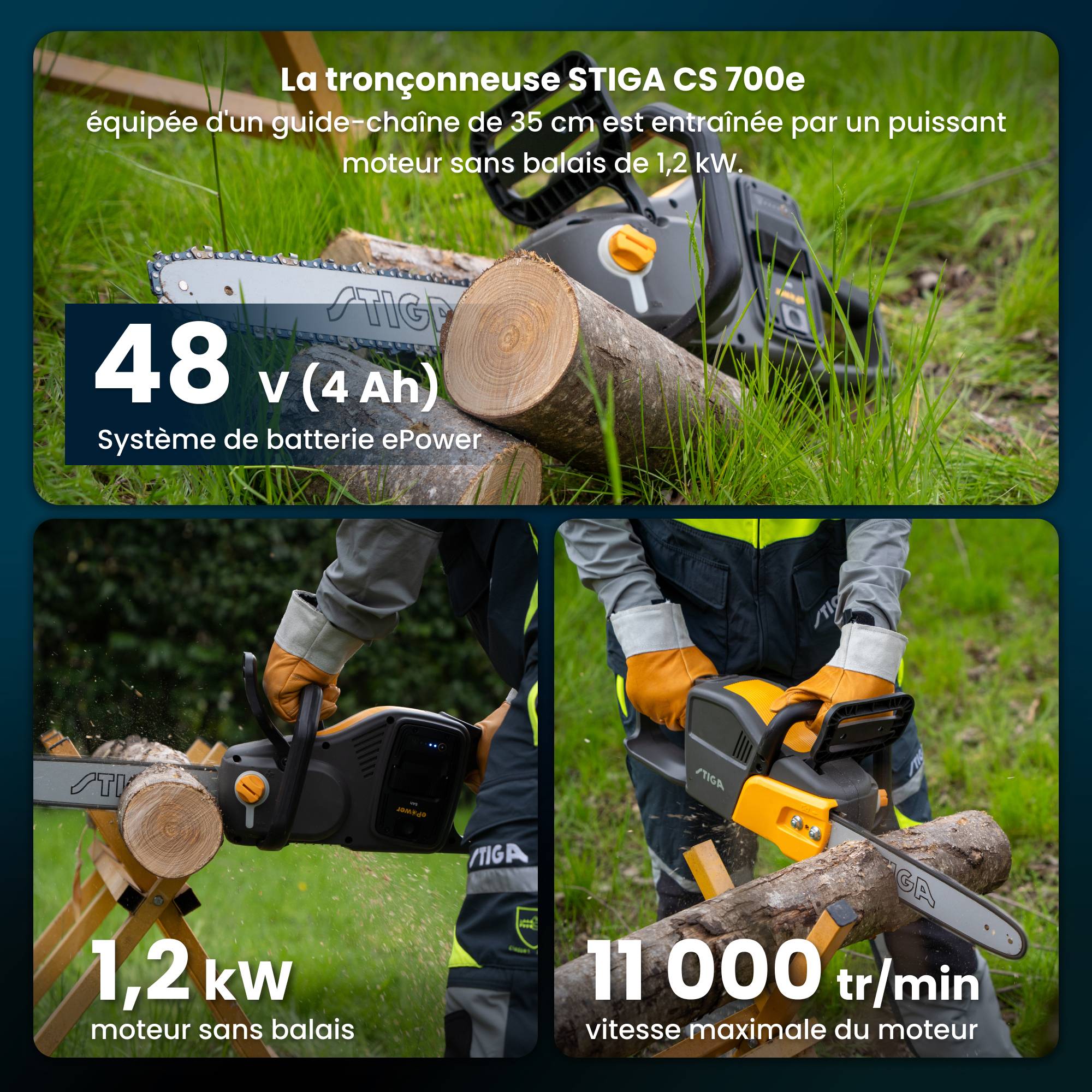 Stiga - Tronçonneuse CS 700e, 48V, 1.2 kW moteur brushless, chaîne PX, sécurité inertielle - STIGA - Image 2
