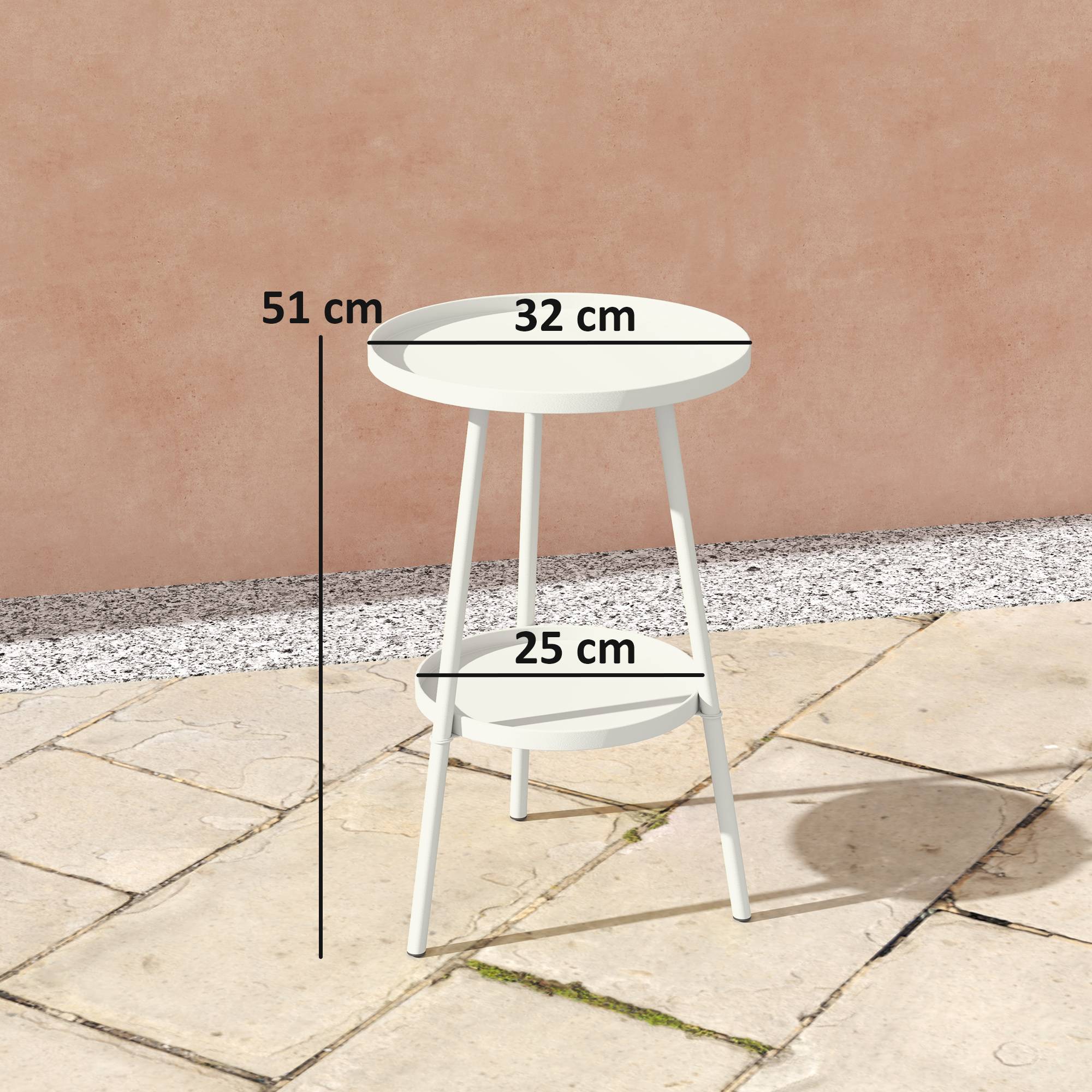 Table blanche 2 niveaux rebords surélevés Ø32x51cm intérieur extérieur - Image 5