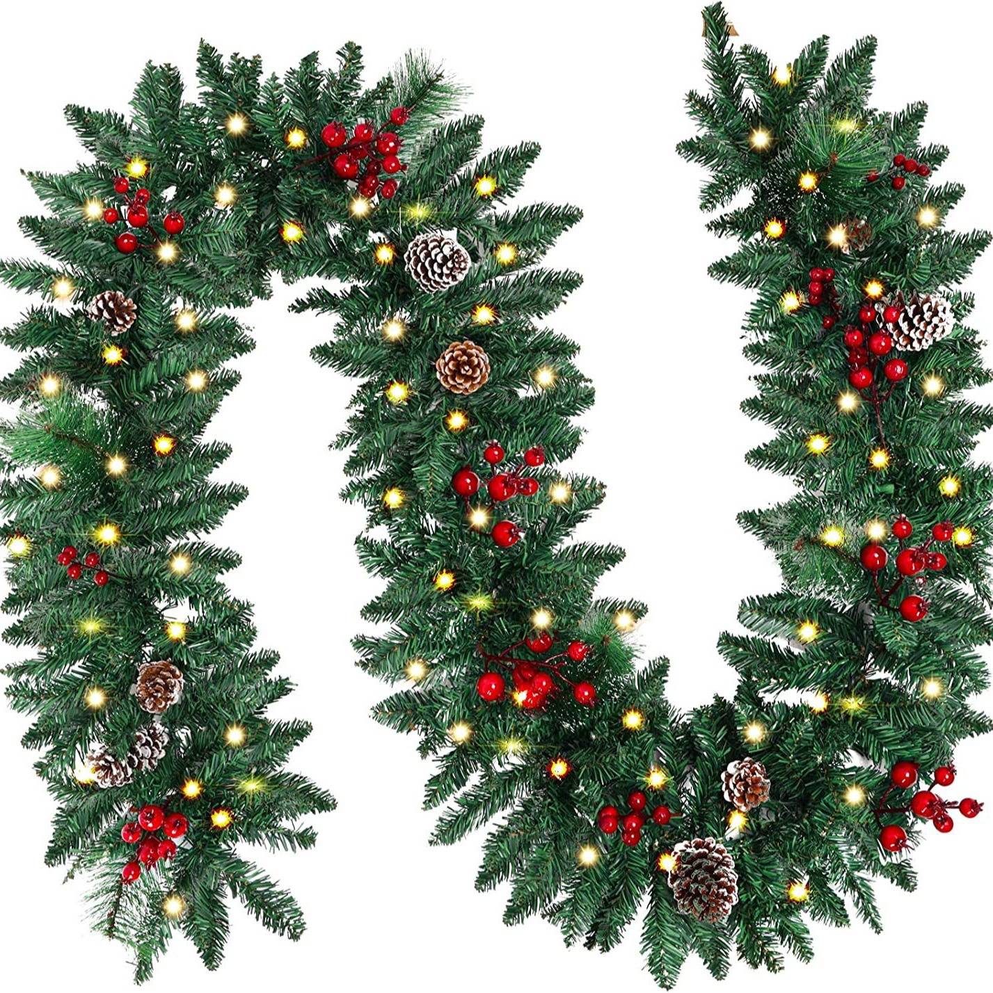 Couronne de Noël, guirlande de cheminée, décoration de fête de Noël en canne, 2,7 mètres (sans lumières) - Image 3