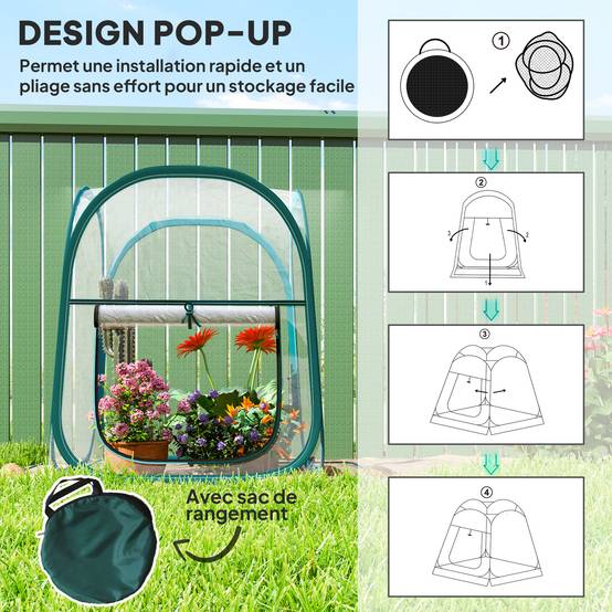 Mini serre de jardin pop-up transparente PVC pour semis et balcon 70x70cm - ComfortXL Outdoor Living - Image 6