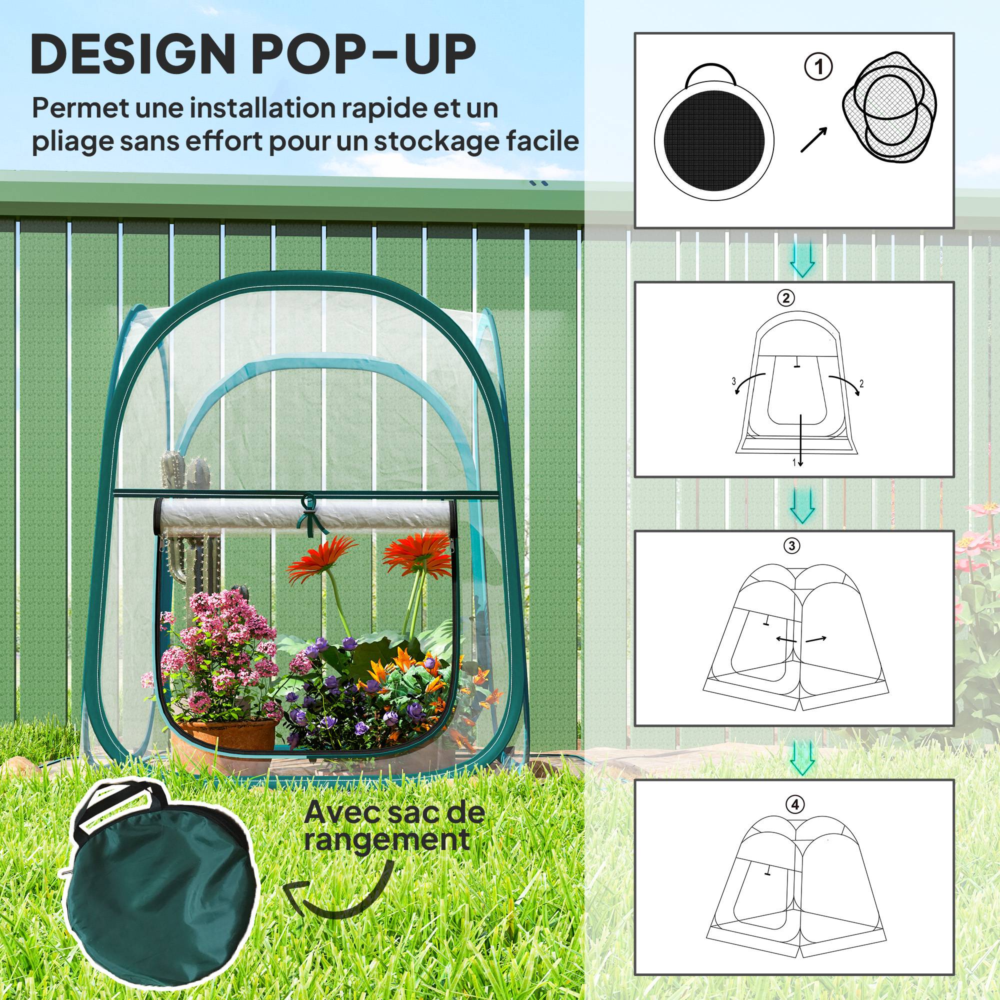 Mini serre de jardin pop-up transparente PVC pour semis et balcon 70x70cm - ComfortXL Outdoor Living - Image 6