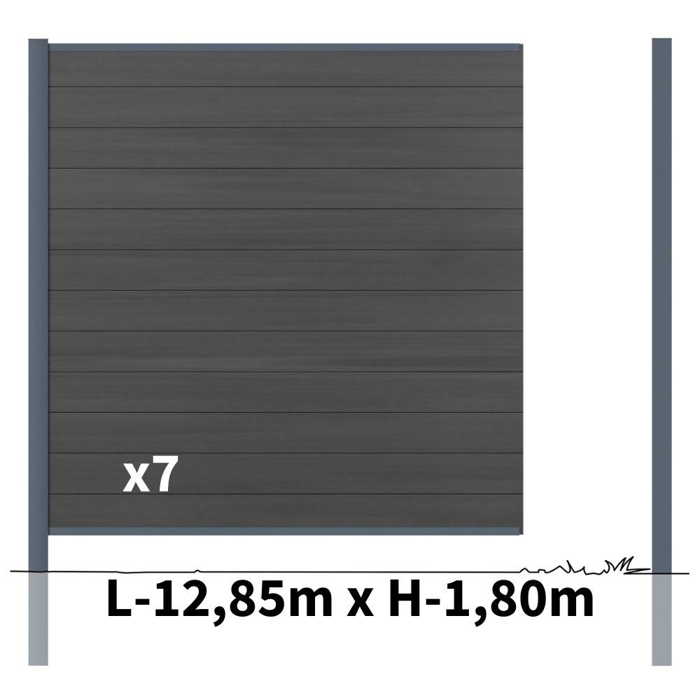 Kit Clôture Bois Composite Ardoise 13x1,8m CRUZ - Poteaux en Aluminium Gris - Brise Vue - Palissade - Image 2