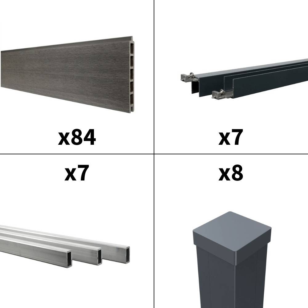 Kit Clôture Bois Composite Ardoise 13x1,8m CRUZ - Poteaux en Aluminium Gris - Brise Vue - Palissade - Image 3