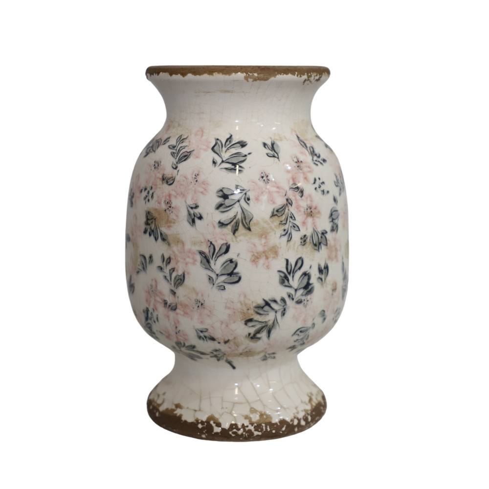 Chemin De Campagne - Vase en céramique émaillée"Fleurs bleues et rose" Ø20 x 32 cm Chemin de campagne - Image 1