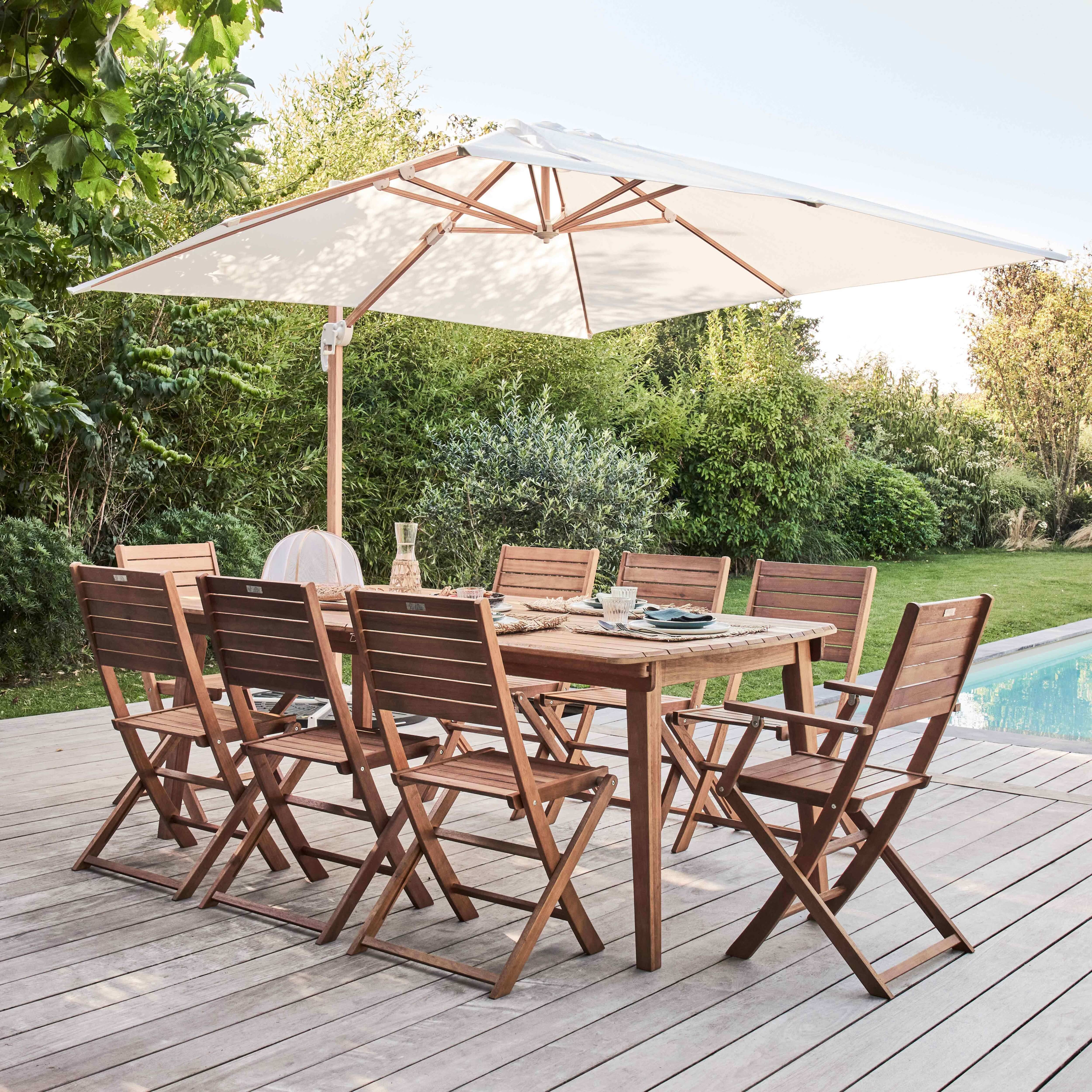 Oviala - Table de jardin extensible en bois 200/300 cm et 10 chaises pliantes Canet - Oviala - Image 3
