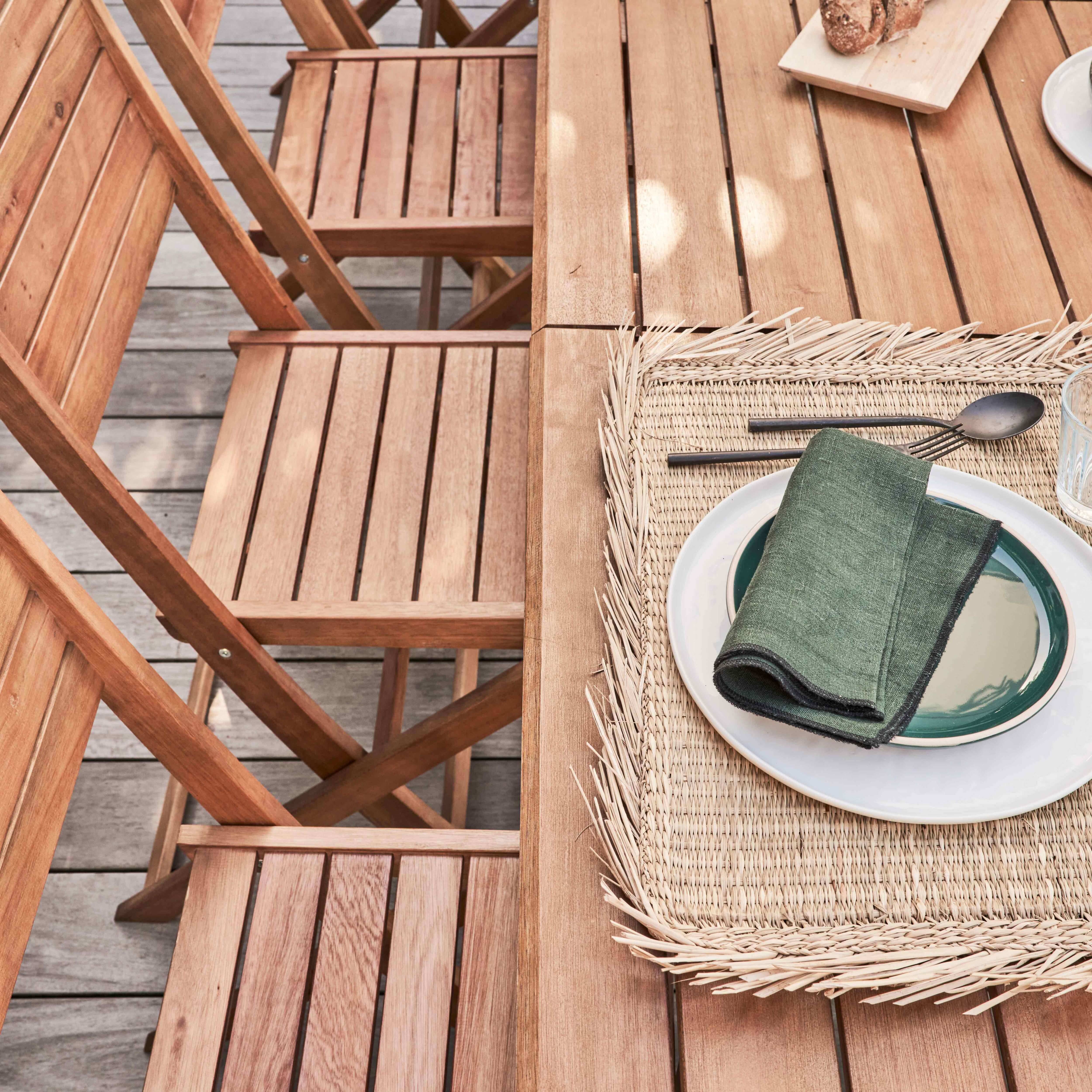 Oviala - Table de jardin extensible en bois 200/300 cm et 10 chaises pliantes Canet - Oviala - Image 4