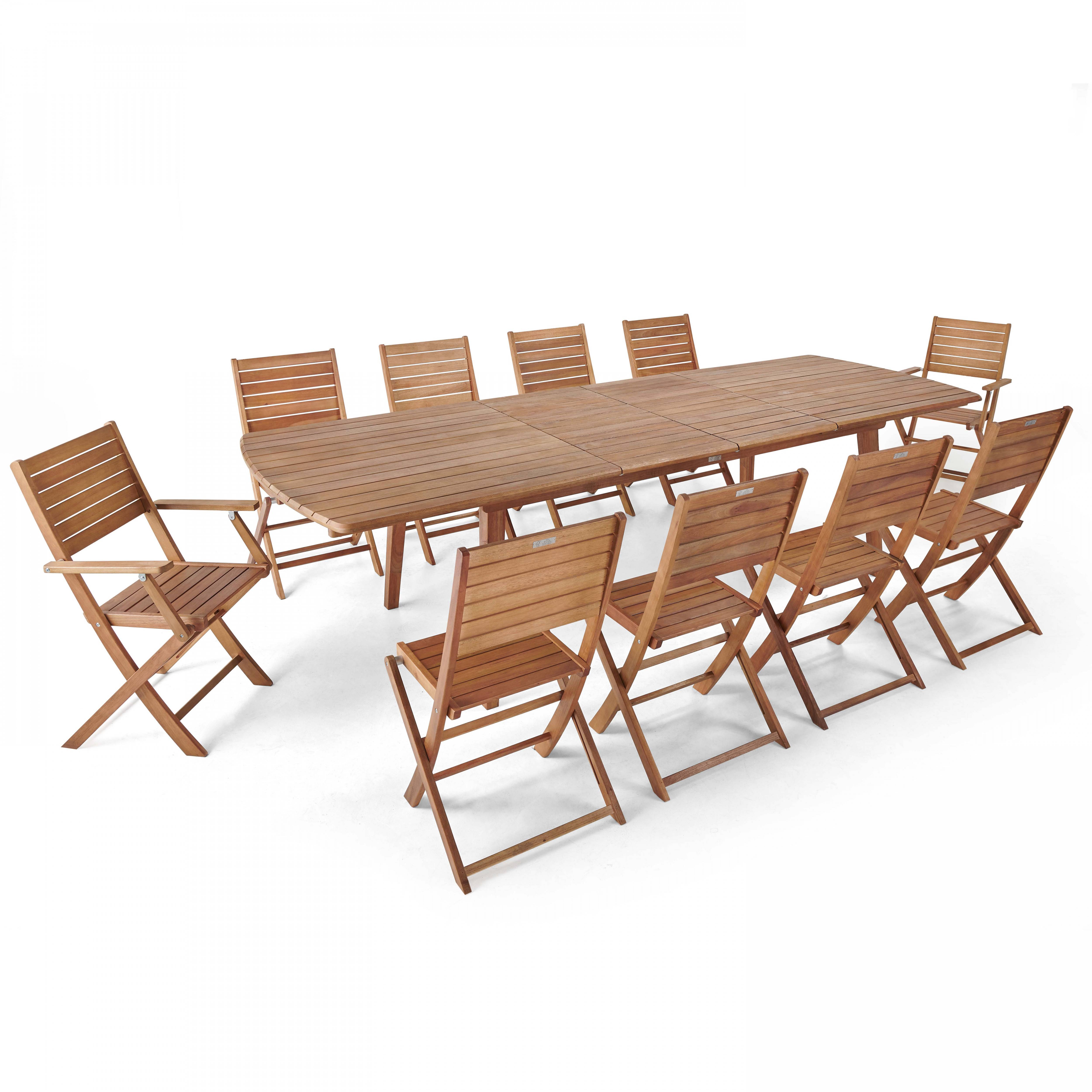 Oviala - Table de jardin extensible en bois 200/300 cm et 10 chaises pliantes Canet - Oviala - Image 1