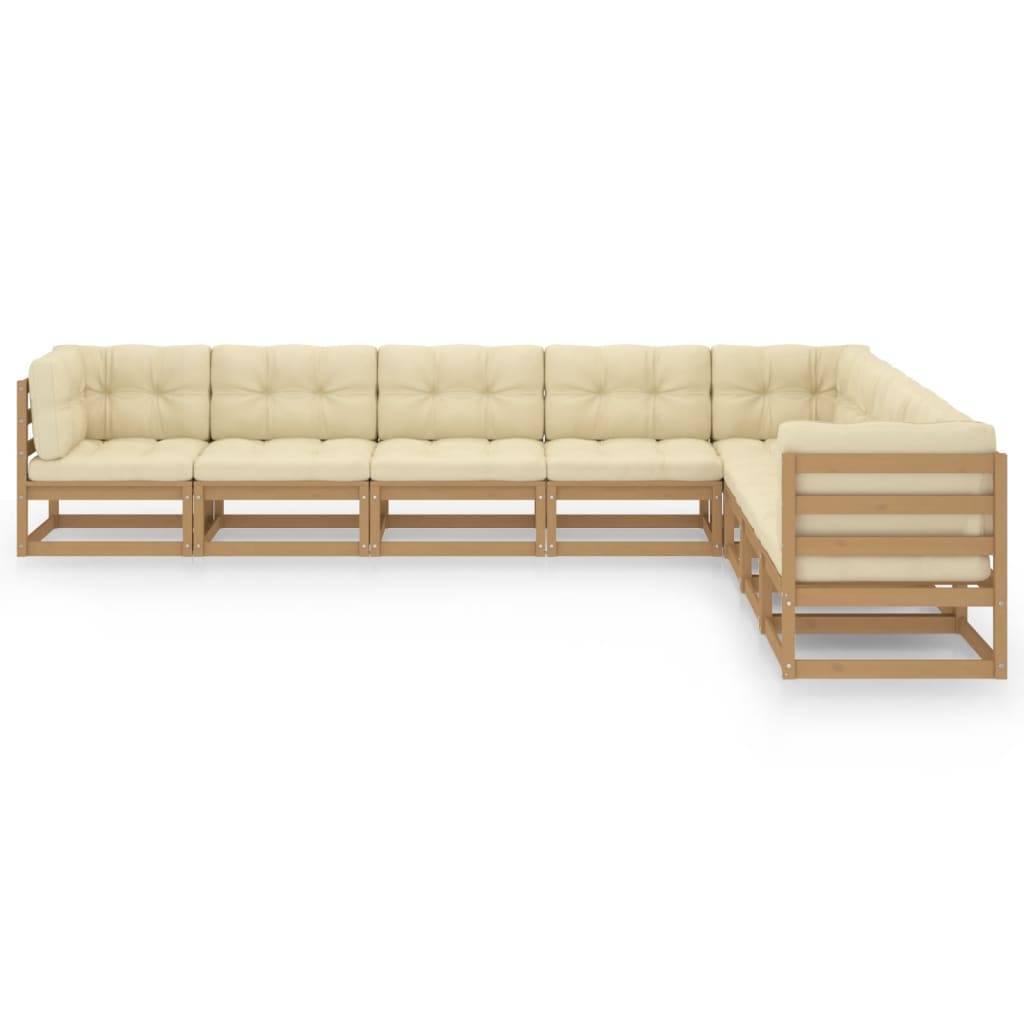 Helloshop26 - Salon de jardin meuble d'extérieur ensemble de mobilier 8 pièces avec coussins marron miel bois de pin - Image 2
