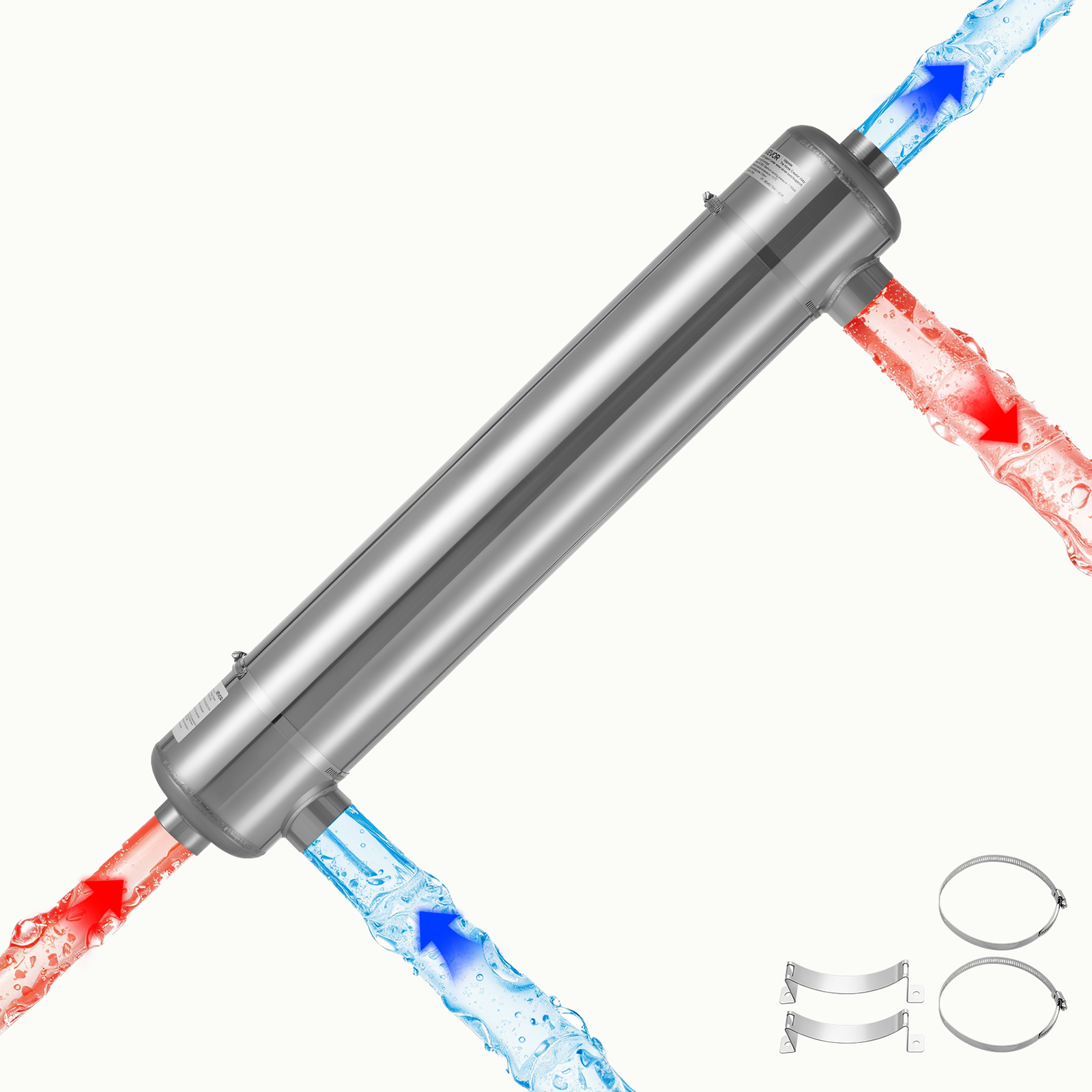 Vevor - VEVOR Échangeur de chaleur piscine, acier inox 316L, 105,5 kW, 30 tubes, surface 0,69 m², pour piscines, spas et bains à remous, argent. - Image 1