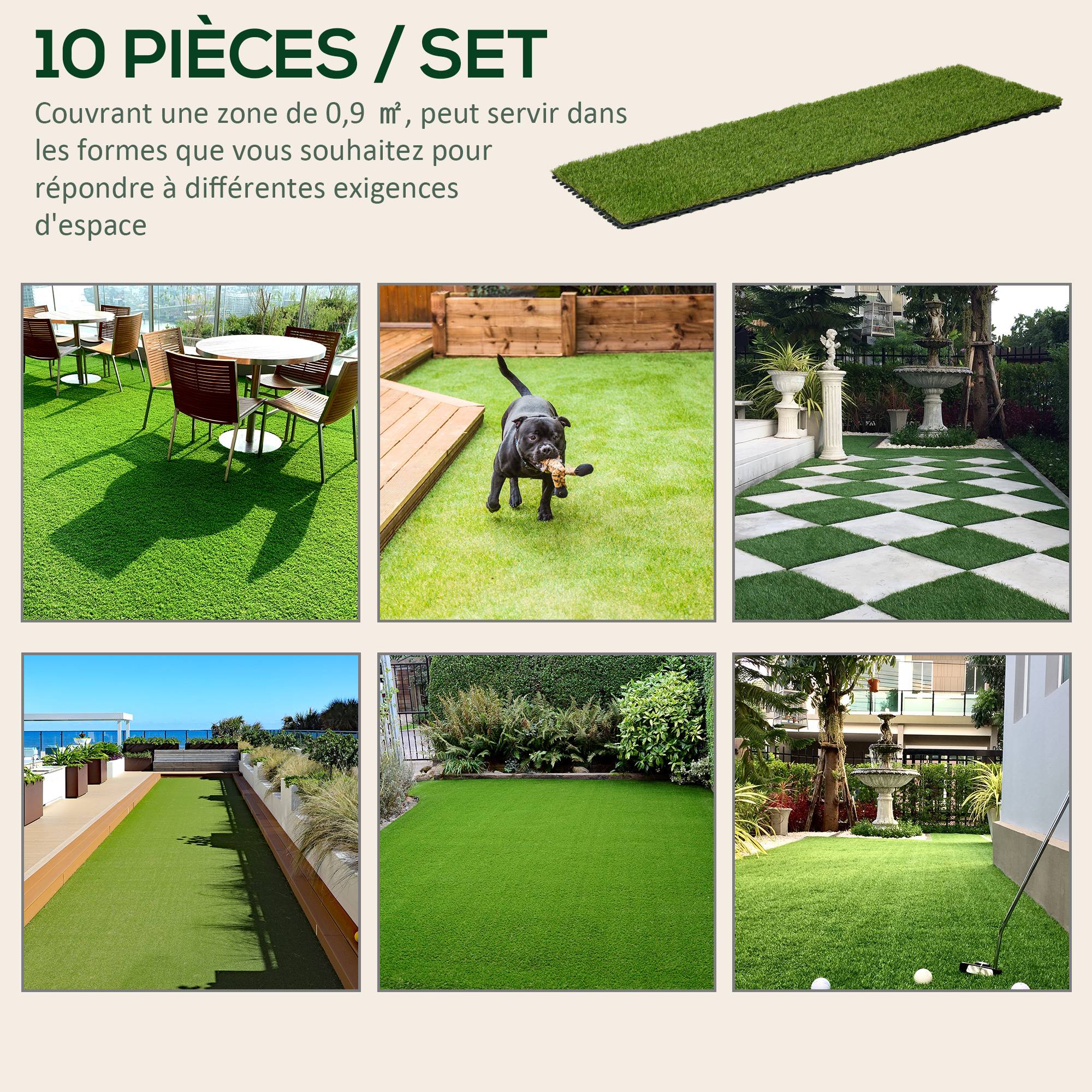 ComfortXL - Gazon synthétique plastique 10 dalles 30 x 30 cm vert balcon terrasse clipsable - ComfortXL Outdoor Living - Image 8