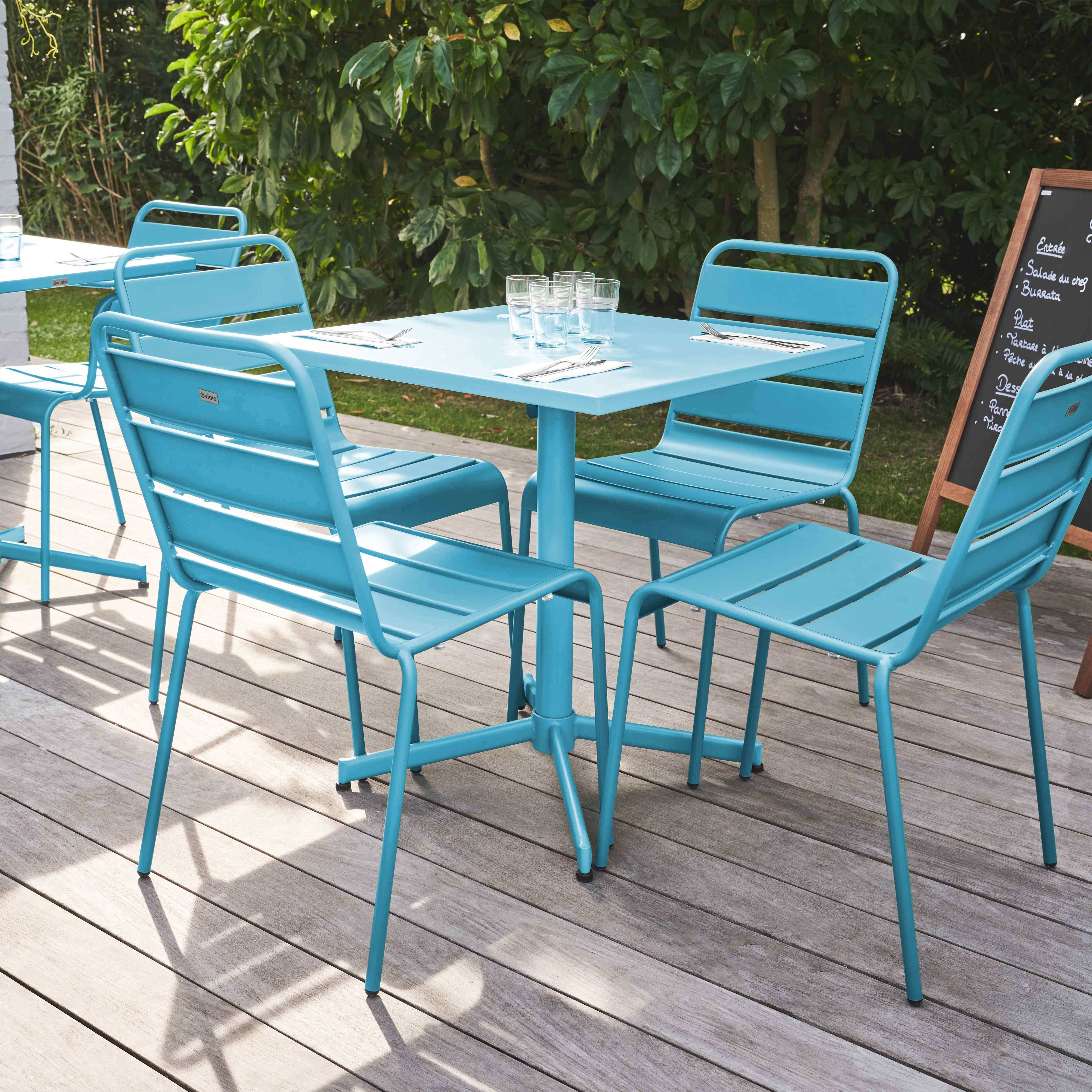 Oviala - Ensemble table de jardin carrée et 4 chaises bleu Palavas - Oviala - Image 2