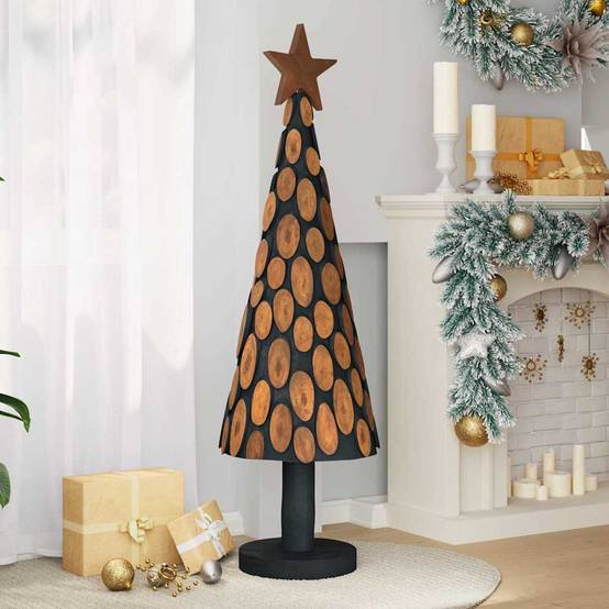 Sapin de Noël en bois de teck massif décoratif pour intérieur Marron 150 cm – ComfortXL Outdoor Living - Image 3