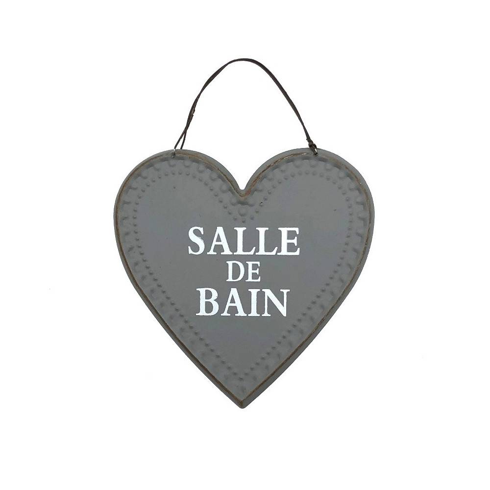 Plaque de porte décorative coeur vintage salle de bain fer gris 13cm Chemin de campagne - Image 1
