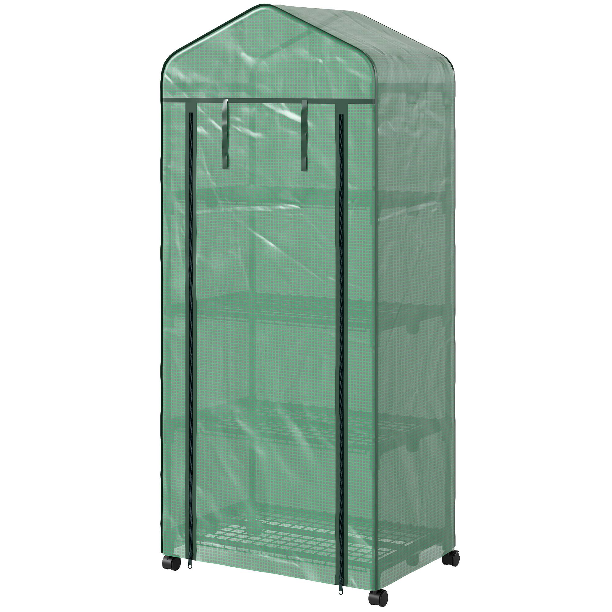 Sans Marque - Serre aluminium mini-serre châssis froid 4 étagères 69x50x165 cm verte - Image 2
