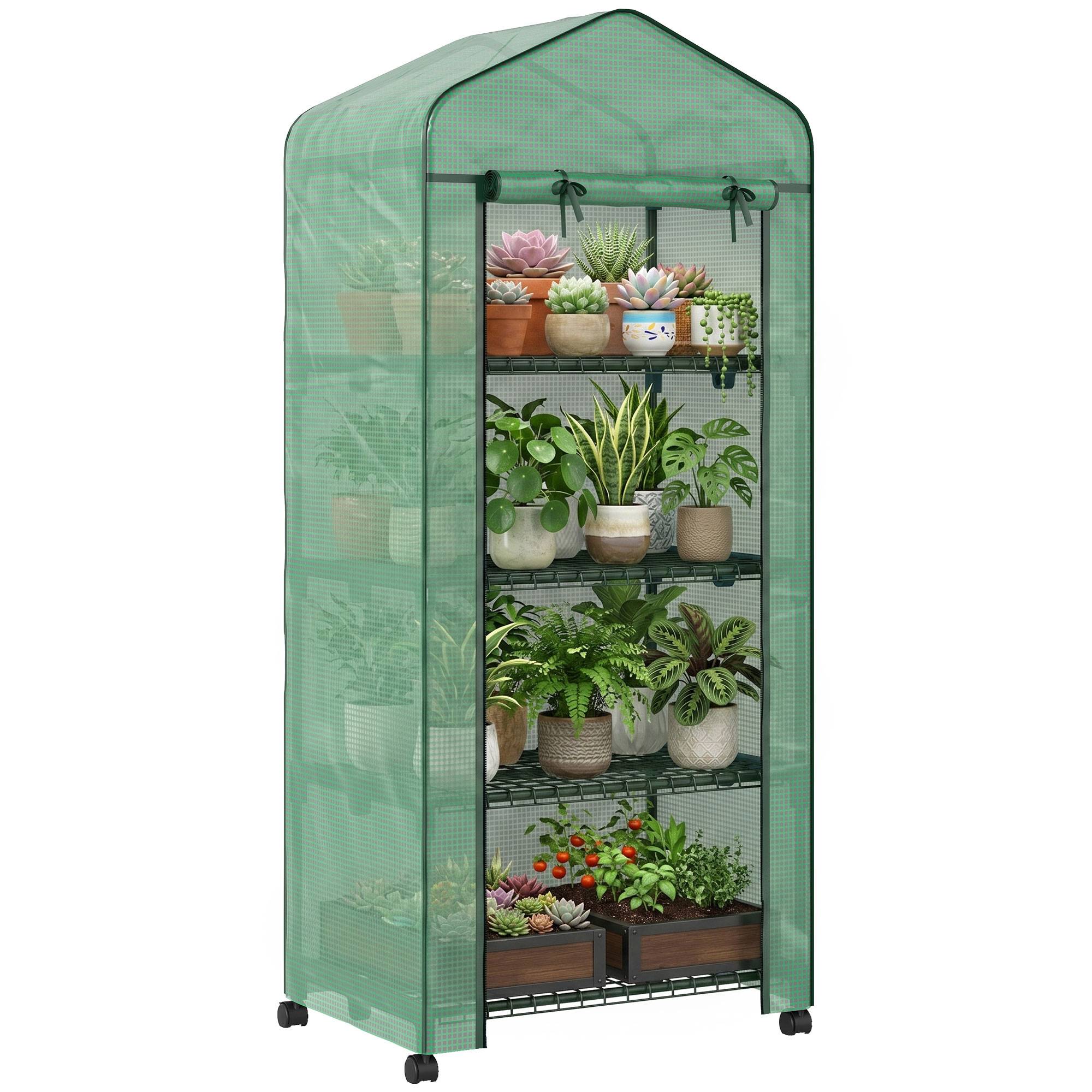 Sans Marque - Serre aluminium mini-serre châssis froid 4 étagères 69x50x165 cm verte - Image 1