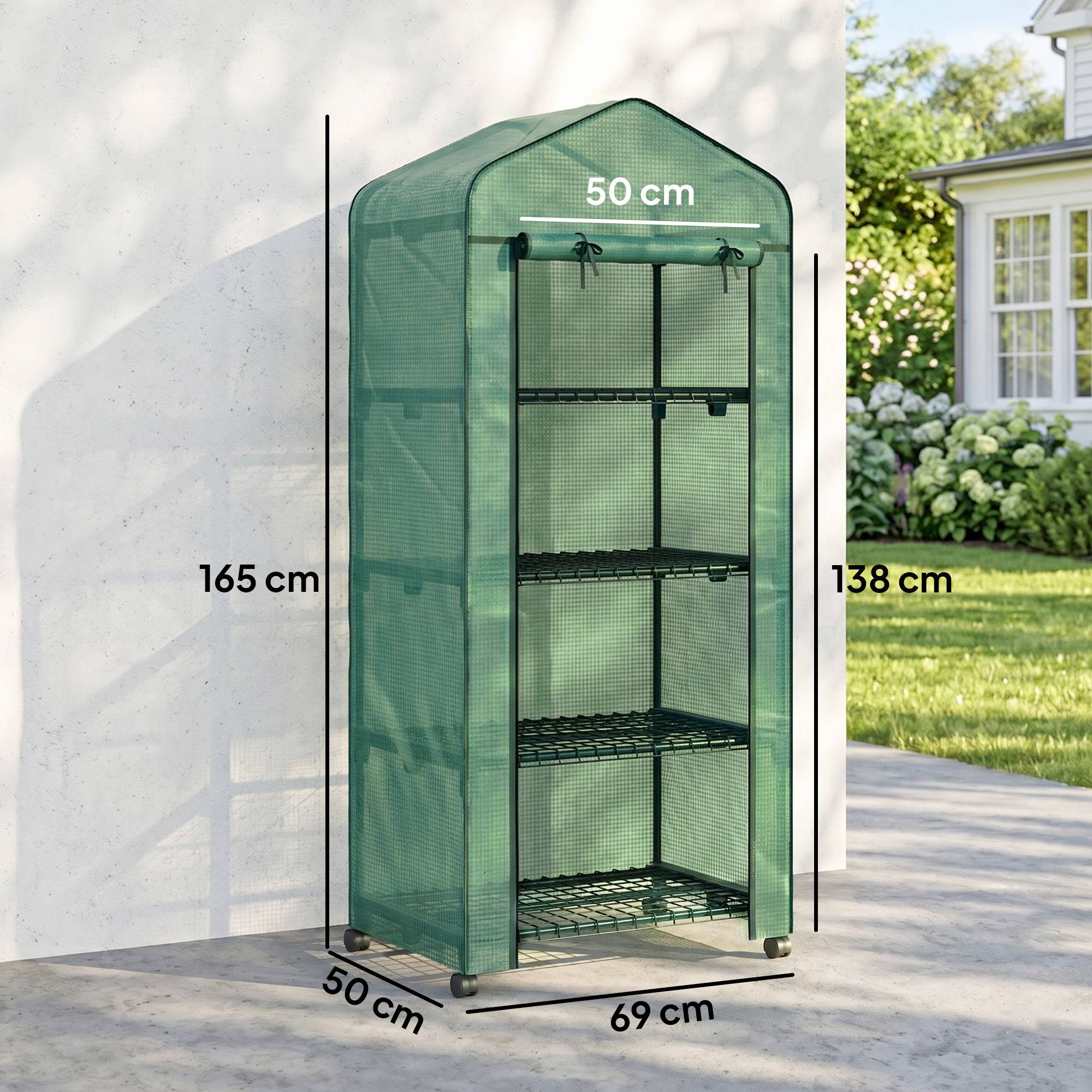 Sans Marque - Serre aluminium mini-serre châssis froid 4 étagères 69x50x165 cm verte - Image 5