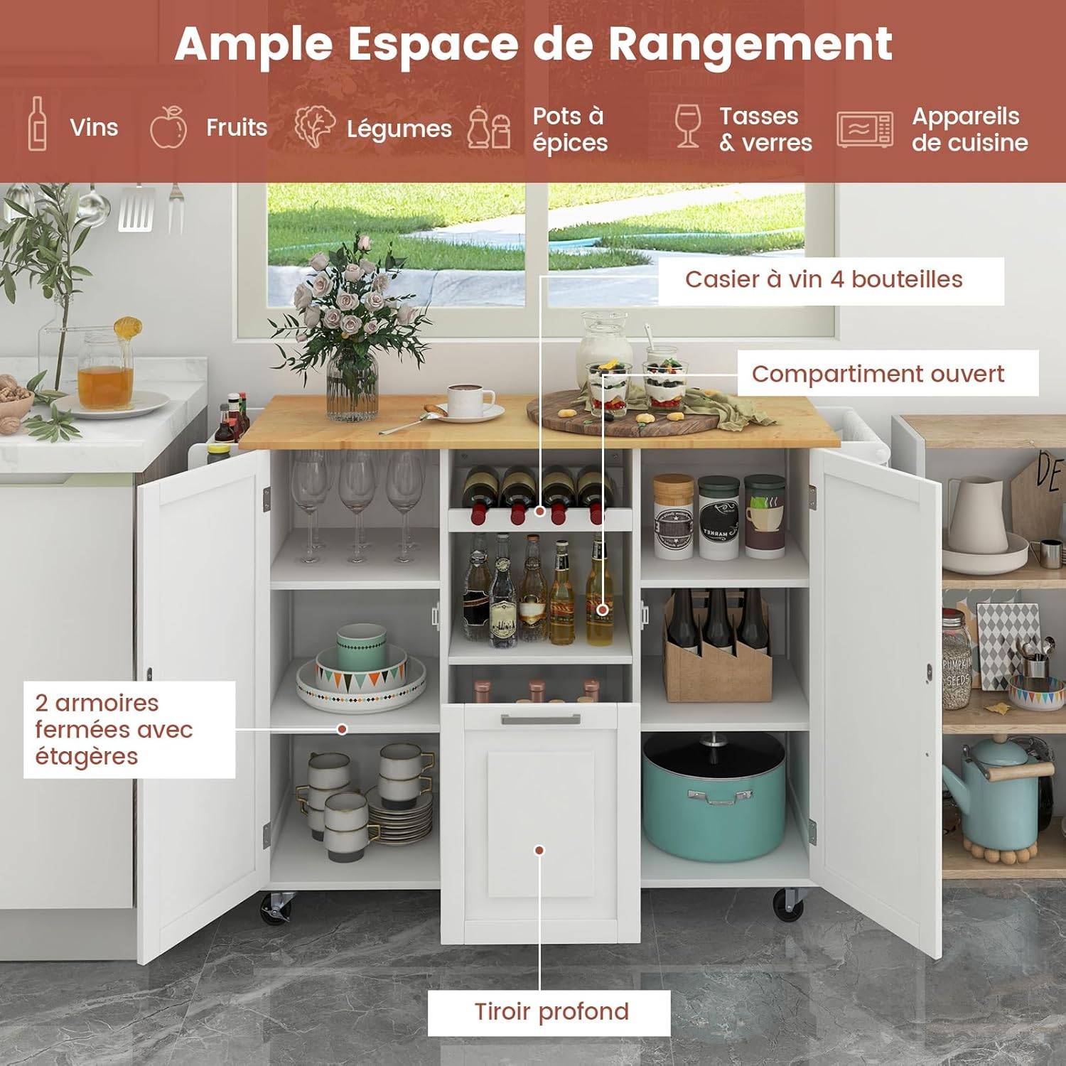 Yaheetech Desserte à roulettes Étagère de Cuisine Desserte Mobile
