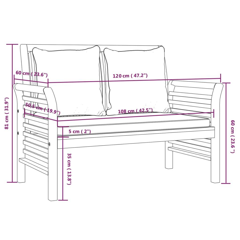 Helloshop26 - Banc de jardin meuble de patio d'extérieur terrasse de canapé avec coussins 120 x 60 x 81 cm gris foncé bois d'acacia solide - Image 6