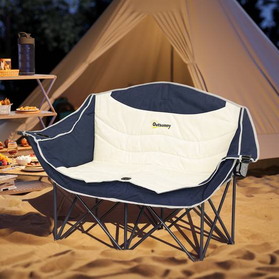 Chaise de camping double métal tissu bleu 143 x 50 x 90 cm - PANGIVO - Image 4