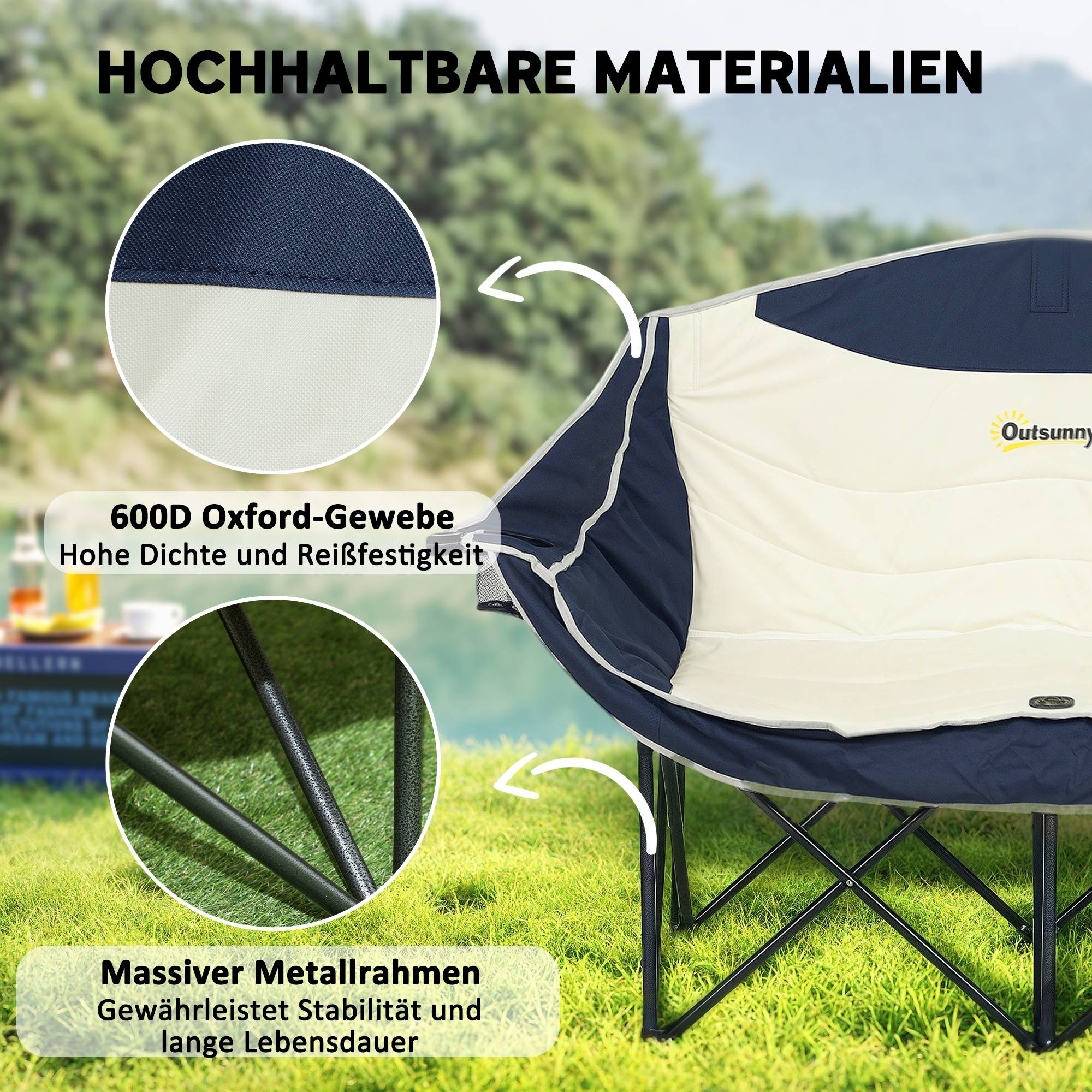 Chaise de camping double métal tissu bleu 143 x 50 x 90 cm - PANGIVO - Image 7