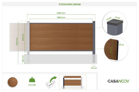 Casanoov Clôture composite Stockhorn 4 m, hauteur 90 cm, finition teck, à installer dans le sol - Image 3