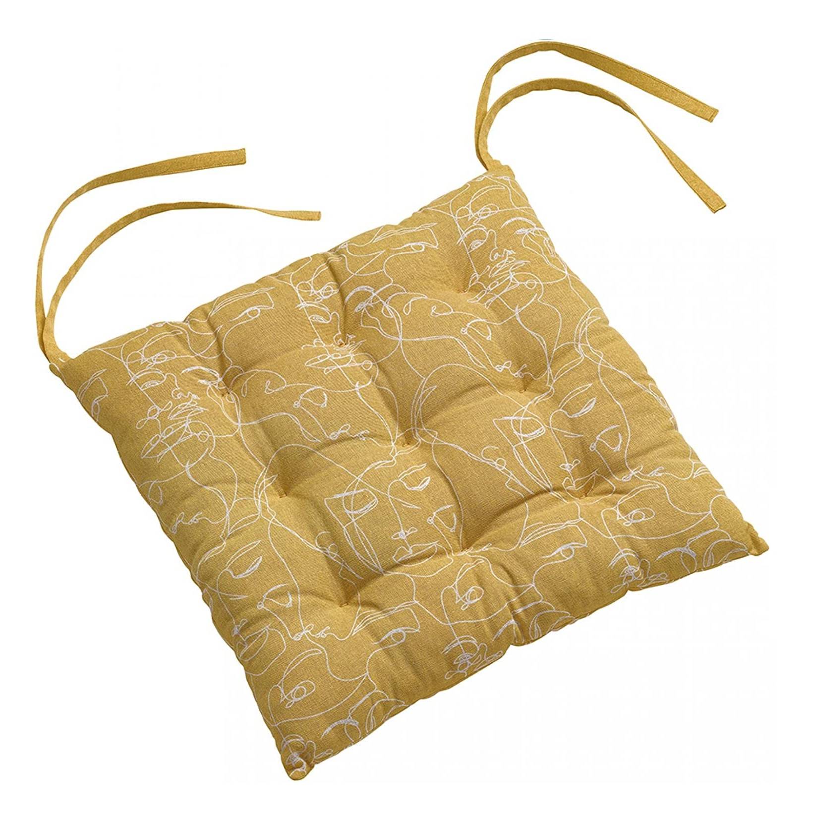 Galette de chaise matelassee 38 x 38 cm Visage nymphea jaune - Image 1