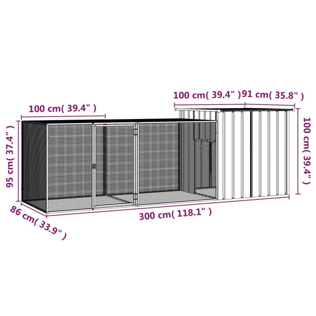 Maison Chic - Cage pour poules - Cage extérieur/intérieur Gris 300x91x100 cm Acier galvanisé - Image 5