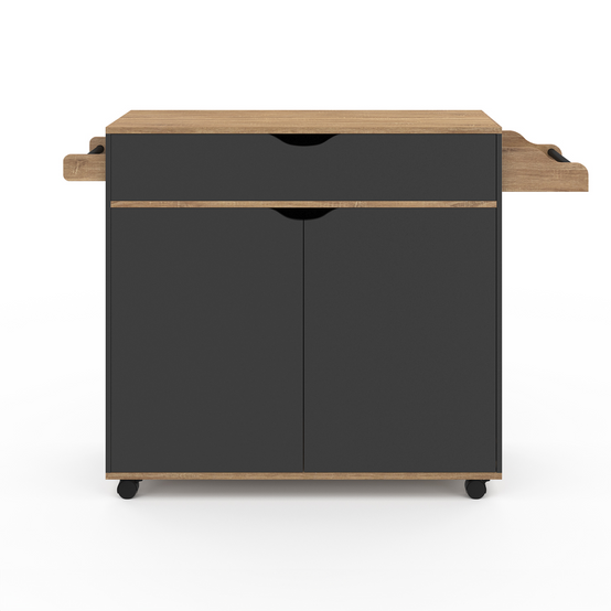 Desserte de cuisine COSY XXL placard avec tiroir noir et plateaux façon hêtre L.90 CM - Image 3