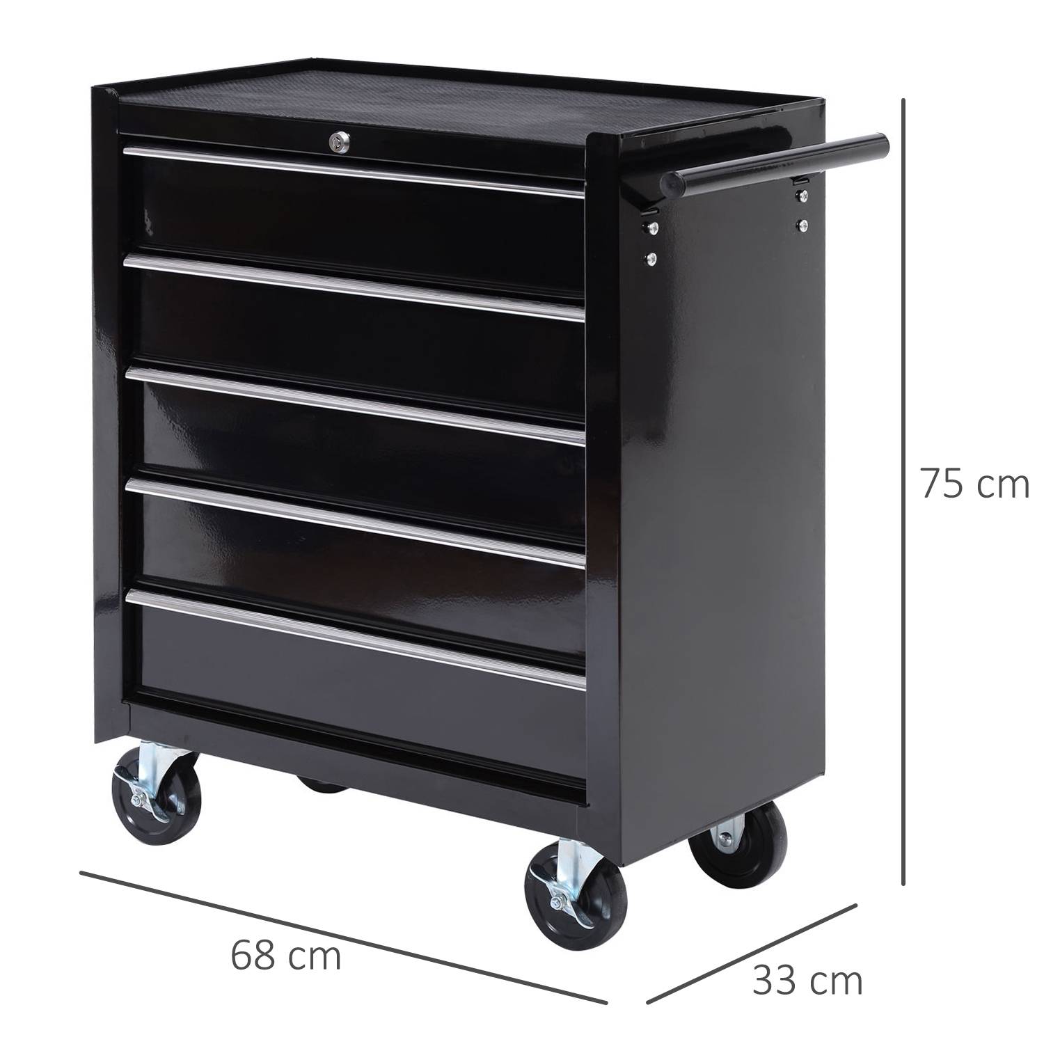 Sans Marque - Coffre à outils, armoire à outils sur roulettes, 5 tiroirs, acier, noir - Image 5