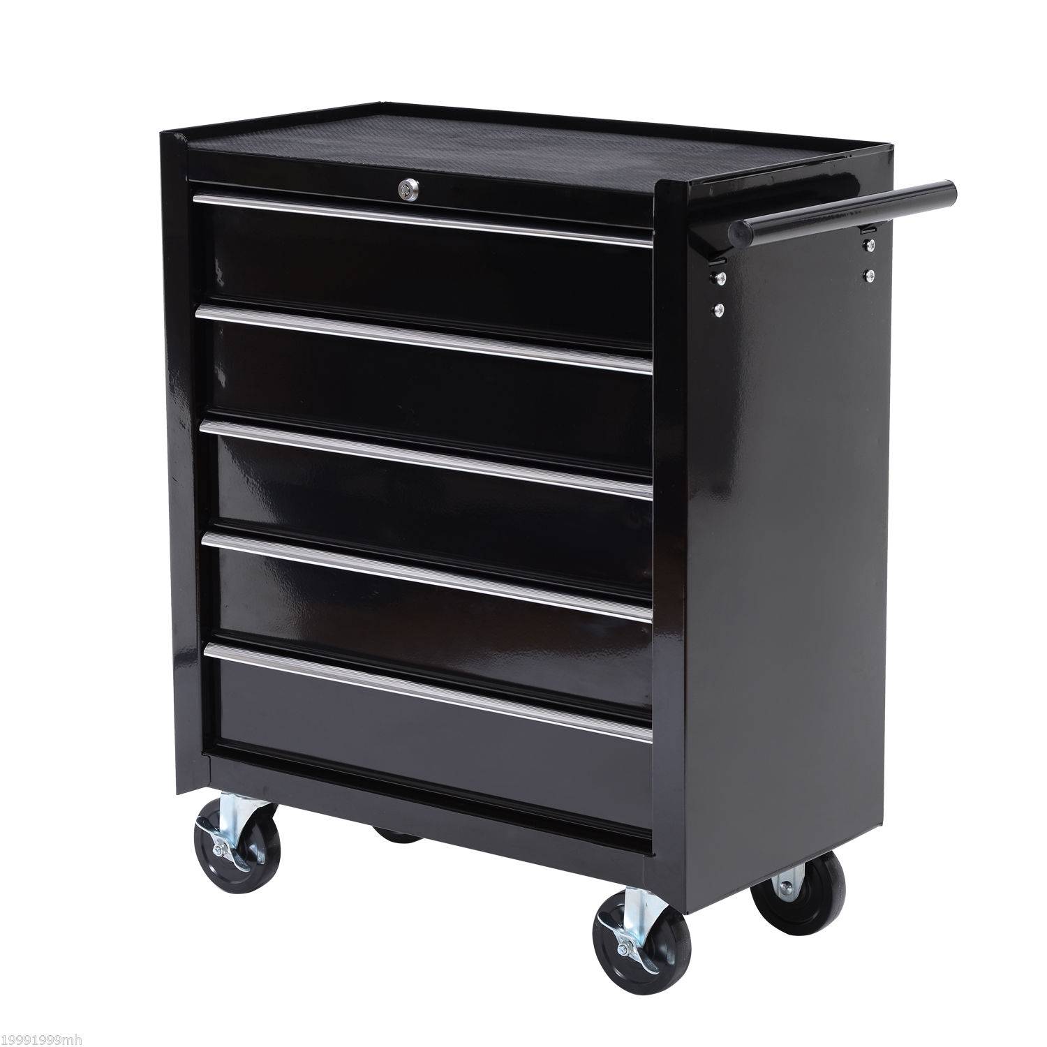 Sans Marque - Coffre à outils, armoire à outils sur roulettes, 5 tiroirs, acier, noir - Image 2