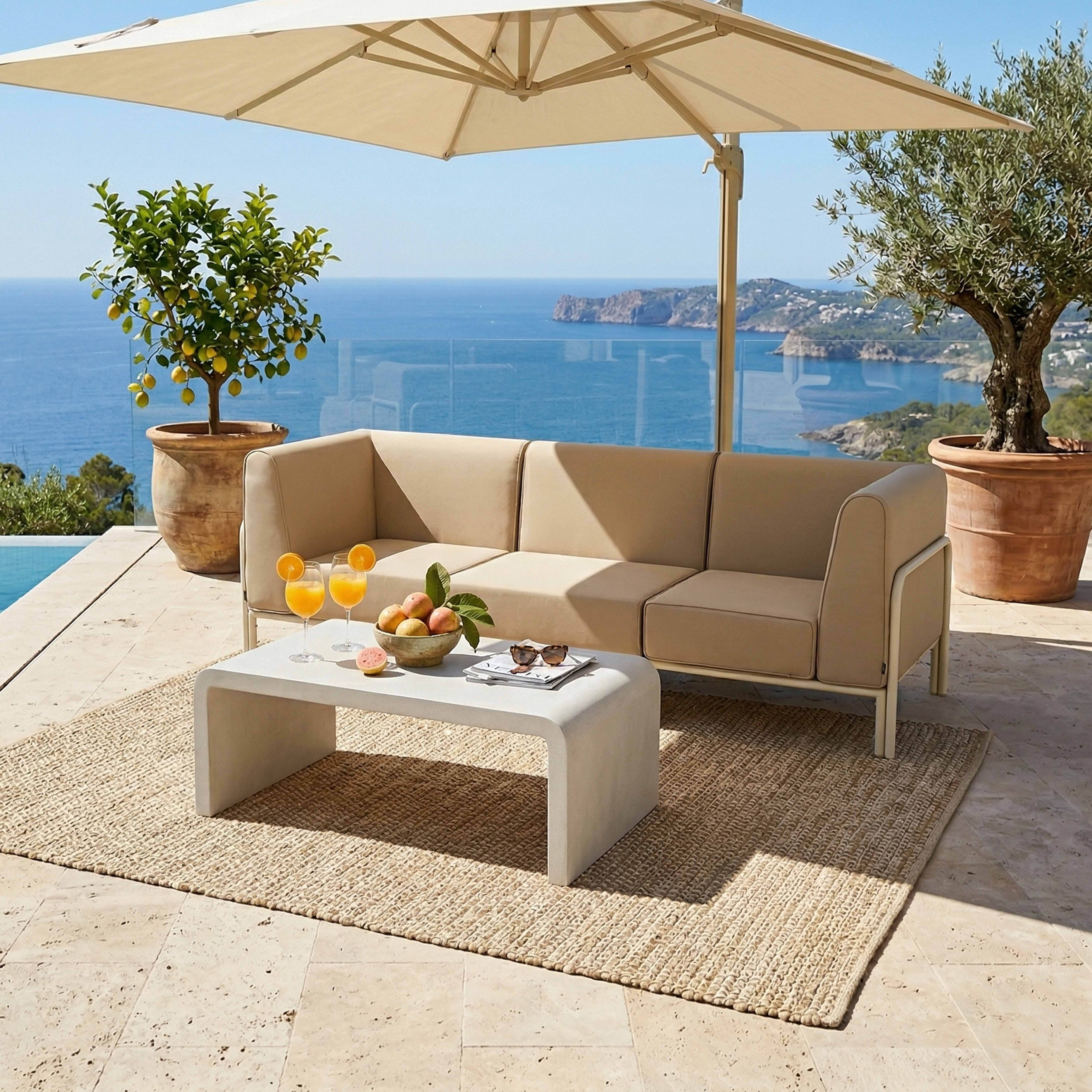 Oviala - Salon de jardin bas modulable uni 3 places beige Patio - Oviala - Image 2