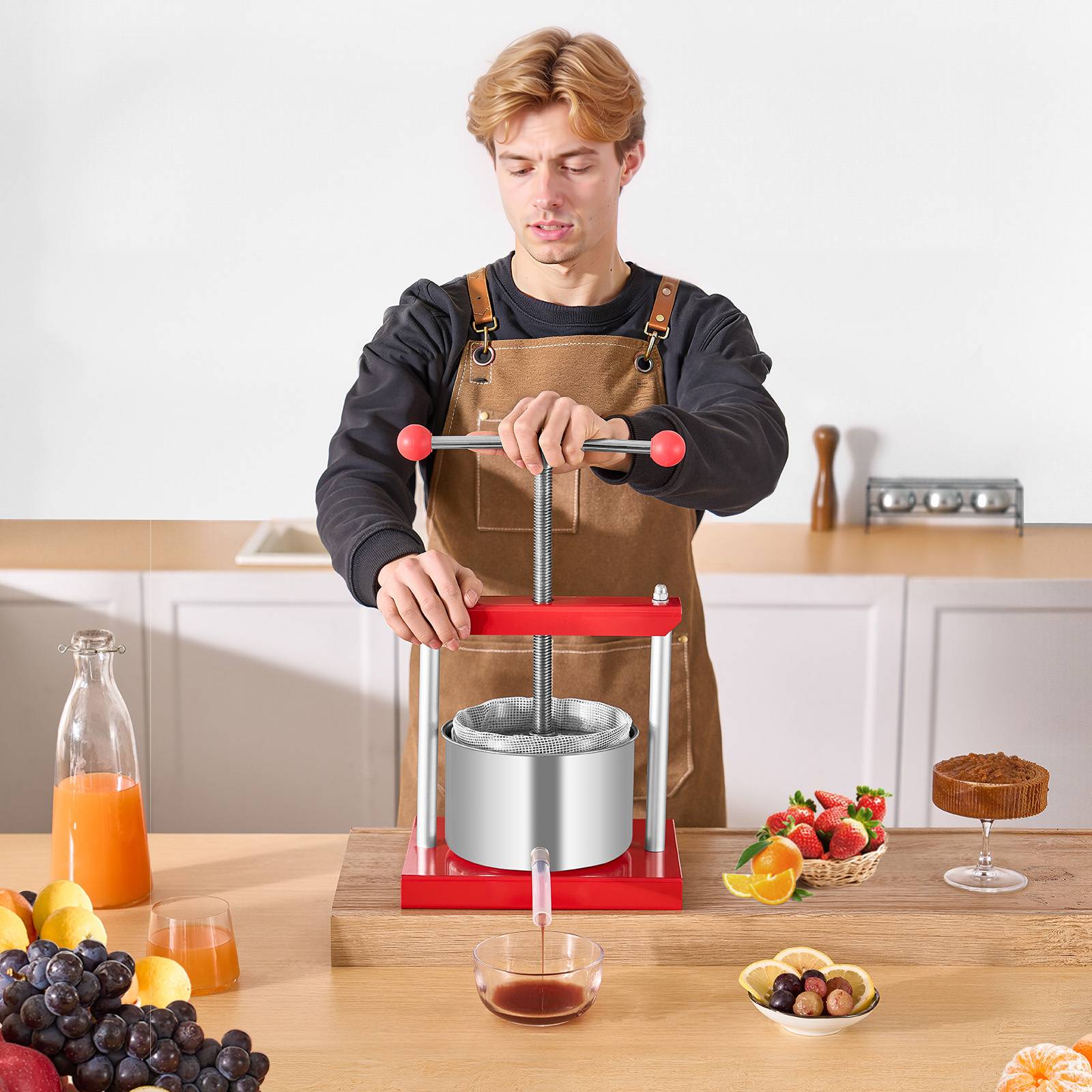 VEVOR Pressoir fruits manuel 3 L, inox, 2 barils. Poignée T, nettoyage facile. Raisin, pomme. - Image 8