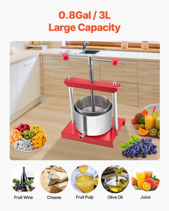 VEVOR Pressoir fruits manuel 3 L, inox, 2 barils. Poignée T, nettoyage facile. Raisin, pomme. - Image 3
