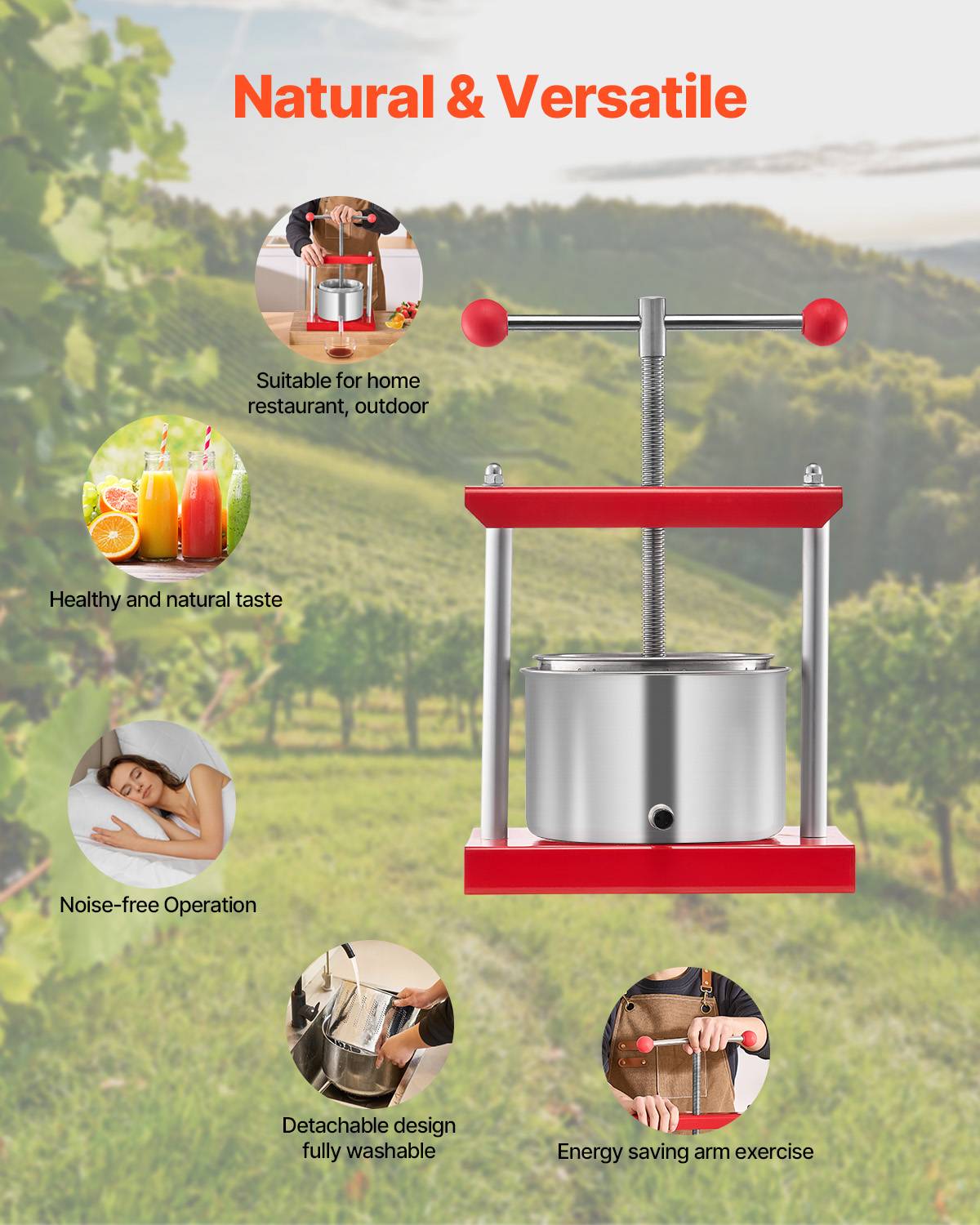 Pressoir à Fruits Manuel 6L Inox VEVOR Pour Jus Et Vin - Neuf