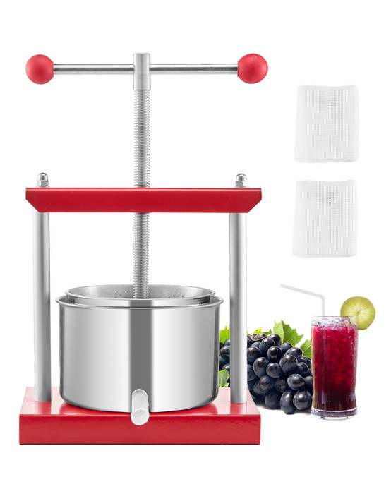 VEVOR Pressoir fruits manuel 3 L, inox, 2 barils. Poignée T, nettoyage facile. Raisin, pomme. - Image 1