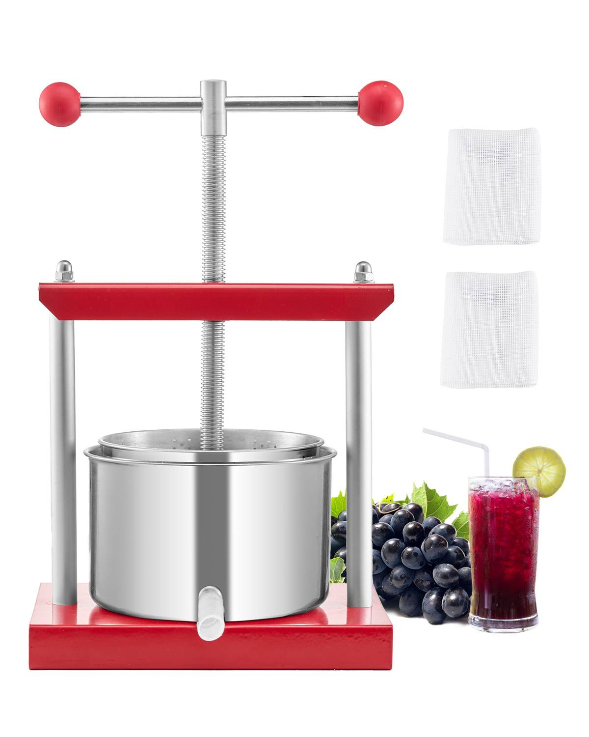 VEVOR Pressoir fruits manuel 3 L, inox, 2 barils. Poignée T, nettoyage facile. Raisin, pomme. - Image 1