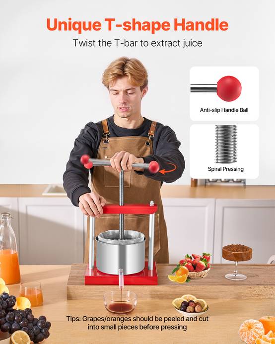 VEVOR Pressoir fruits manuel 3 L, inox, 2 barils. Poignée T, nettoyage facile. Raisin, pomme. - Image 4